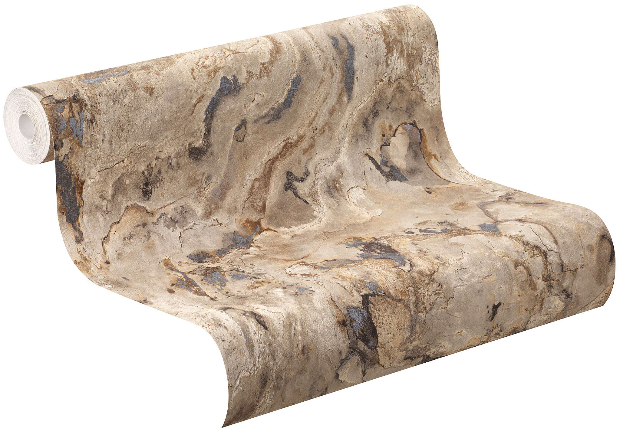 10-514612 Rolle abgerollt 1 Unrolled wallpaper roll with Wallpaper with natural stone look