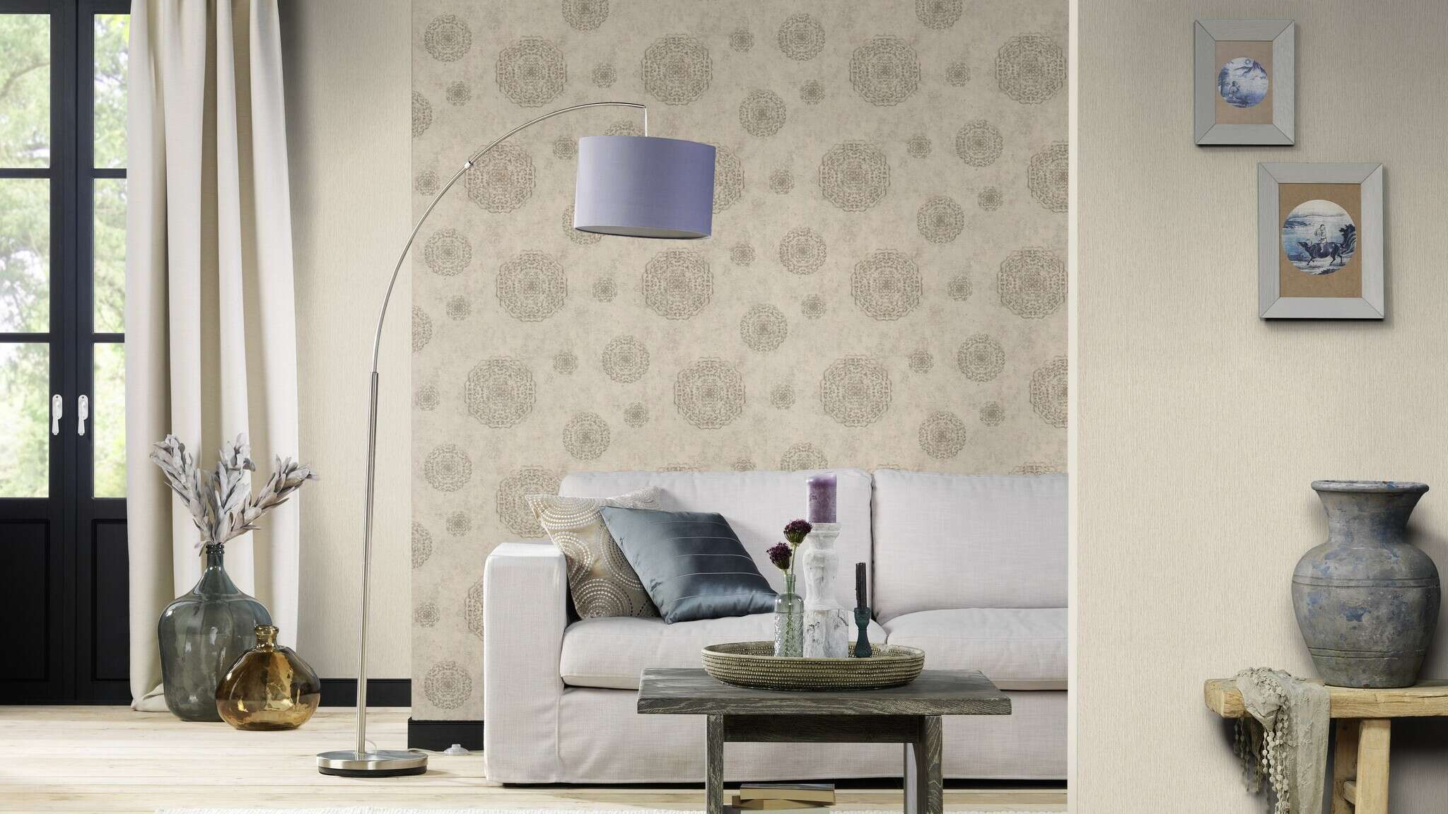 10-541441 Raumsituationen 1 Room with Single-colour wallpaper with vertical texture