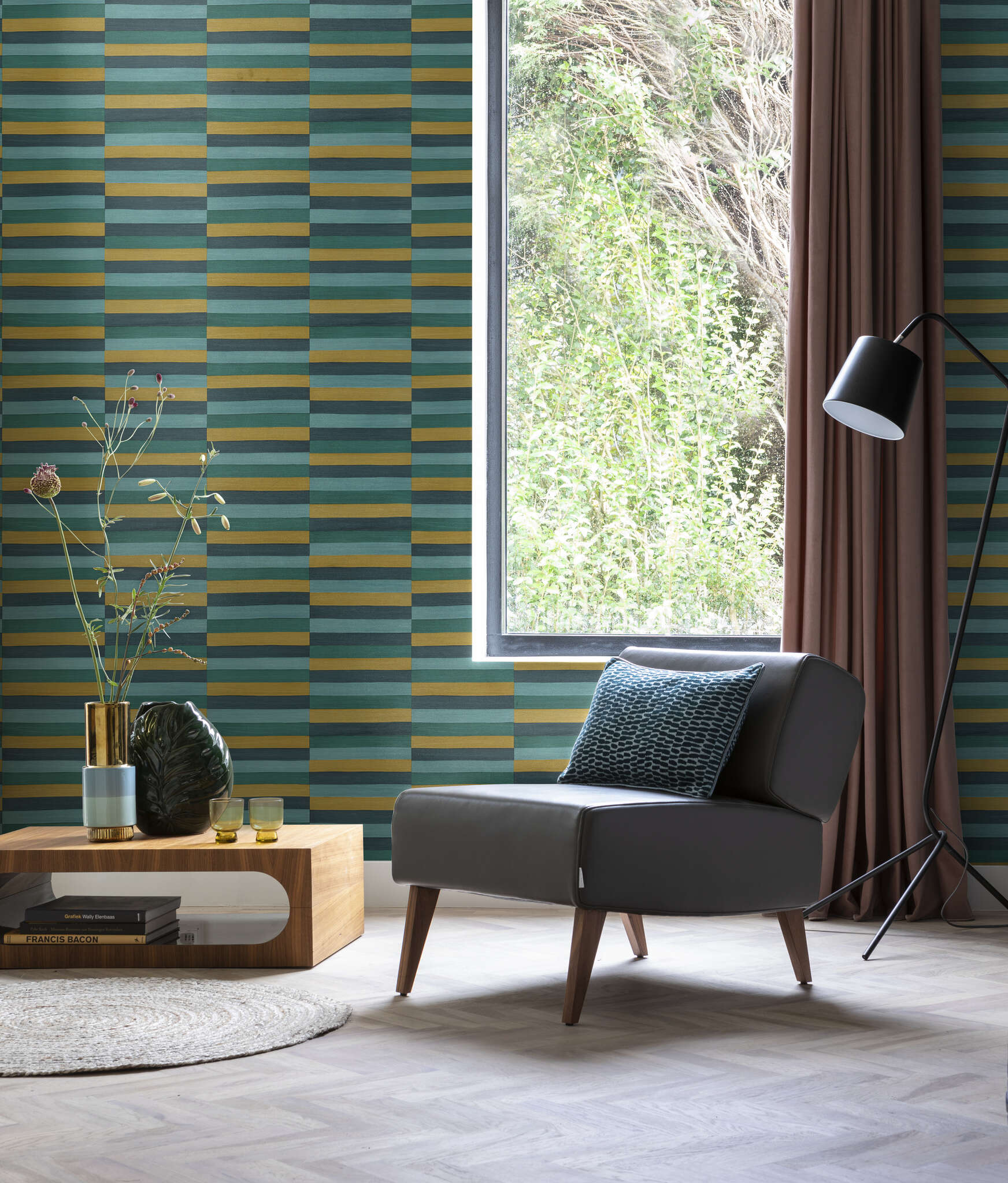 10-418736 Raumbilder 1 Leather-look non-woven wallpaper in turquoise-dark turquoise Selection 418736