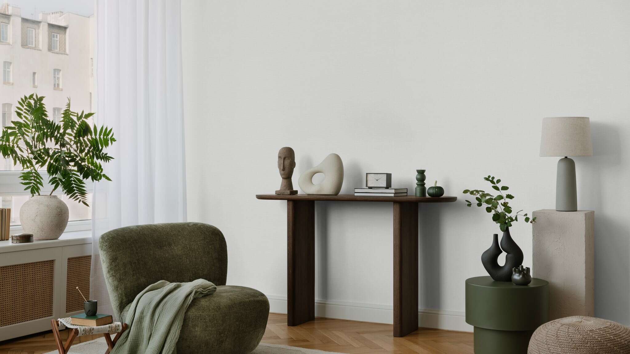 Room with Plain wallpaper: linen look in light grey
