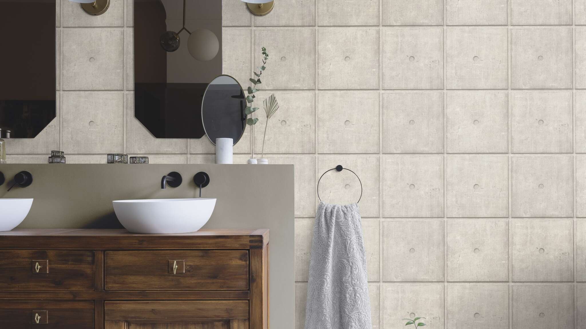 10-499421 Raumsituationen 1 Room with Wallpaper with concrete look