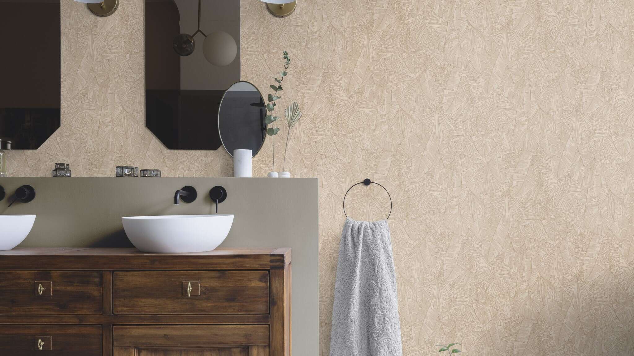 10-817447 Raumsituationen 1 Palmenblätter Vliestapete in Beige #followusaround 817447