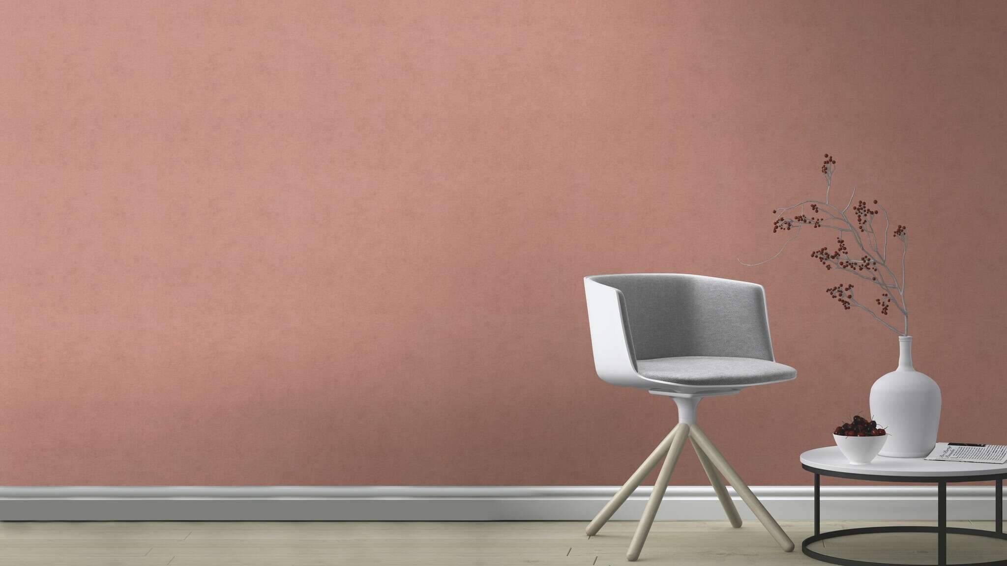 10-408157 Raumsituationen 1 Room with Dusty pink non-woven wallpaper with a matt surface and fine texture reminiscent of fabric