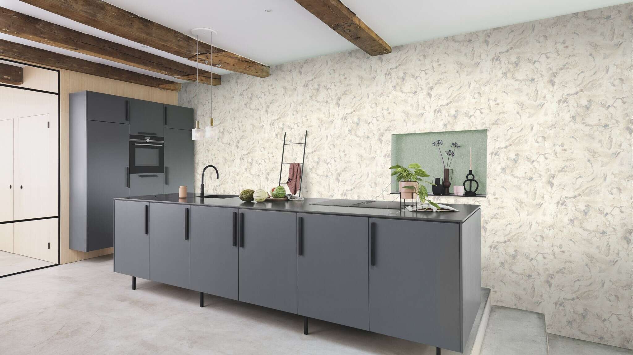 10-514636 Raumsituationen 1 Room with Wallpaper with natural stone look