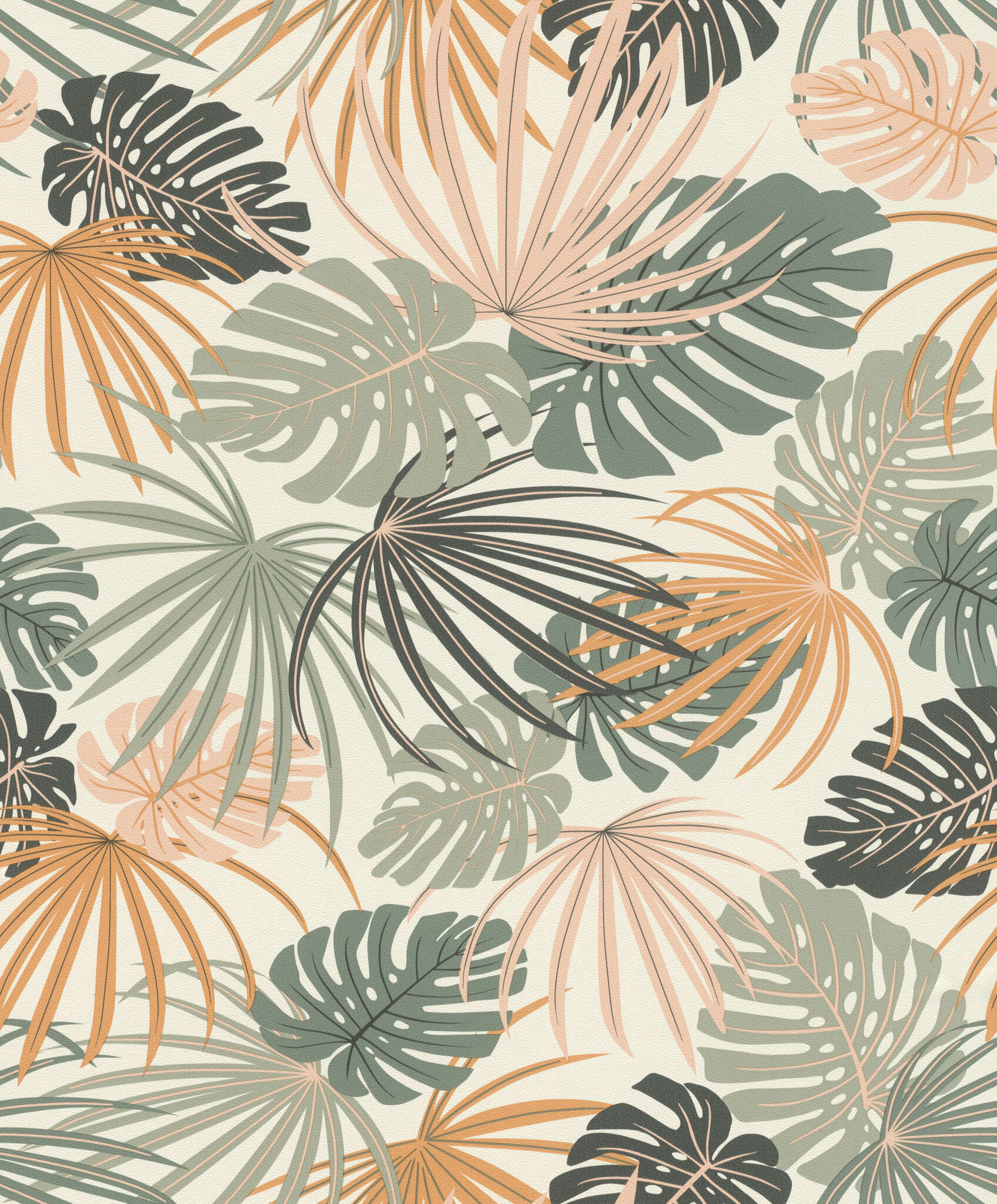 10-461060 Artikelscan 1 Expressives Blattdesign mit Monstera- und Palmenblättern in Grün, Beige und Terrakotta