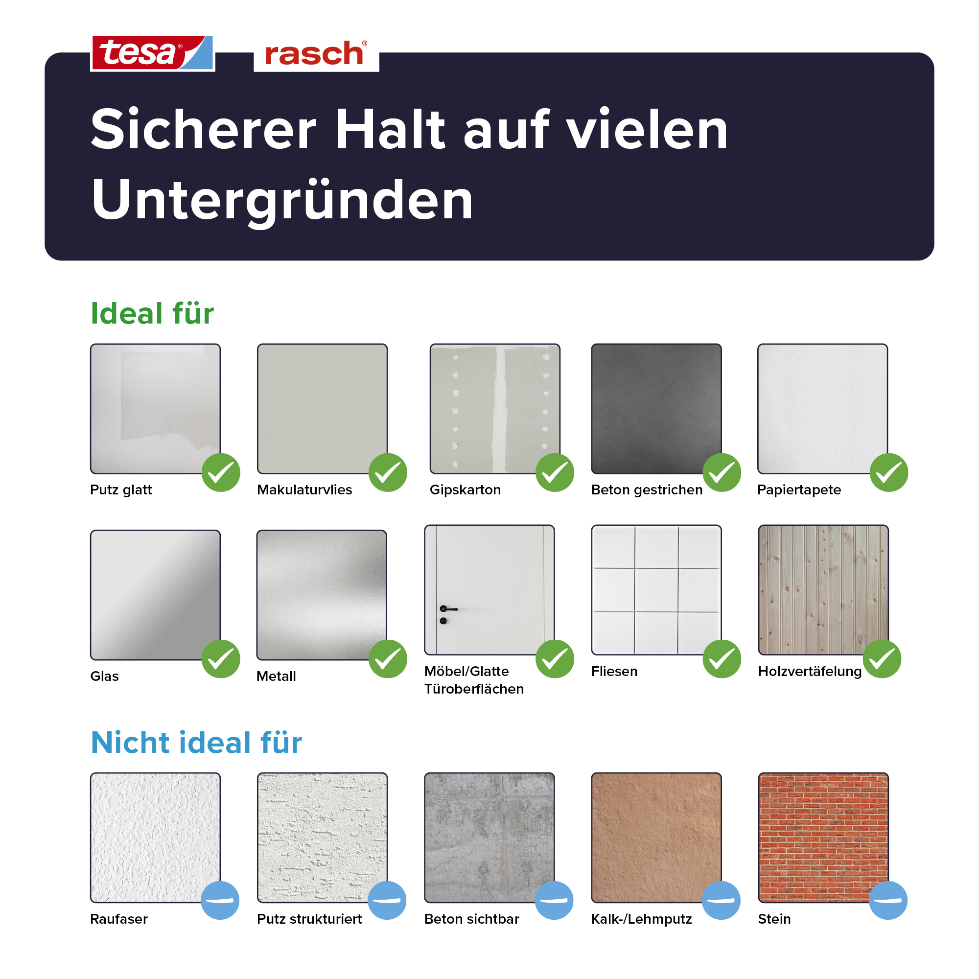 Infografik: Auf welchem Untergrund haften selbstklebende Tapeten