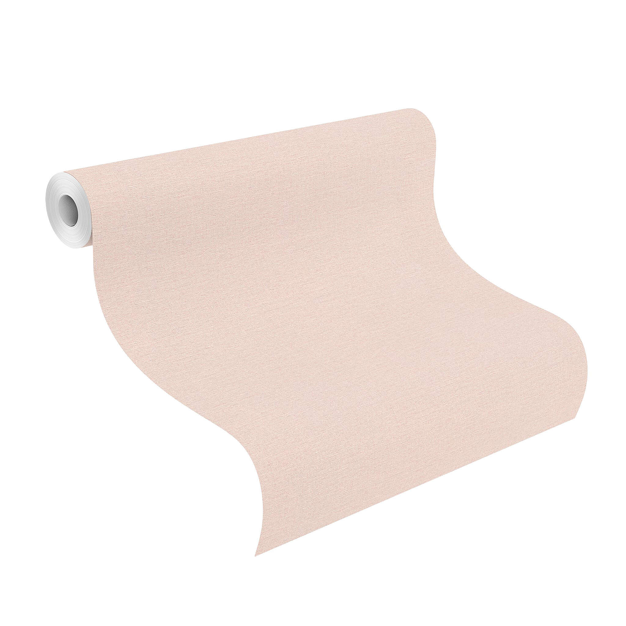 10-452006 Rolle abgerollt 1 Unrolled wallpaper roll with Delicate rose-coloured wallpaper with a soft, textile structure.