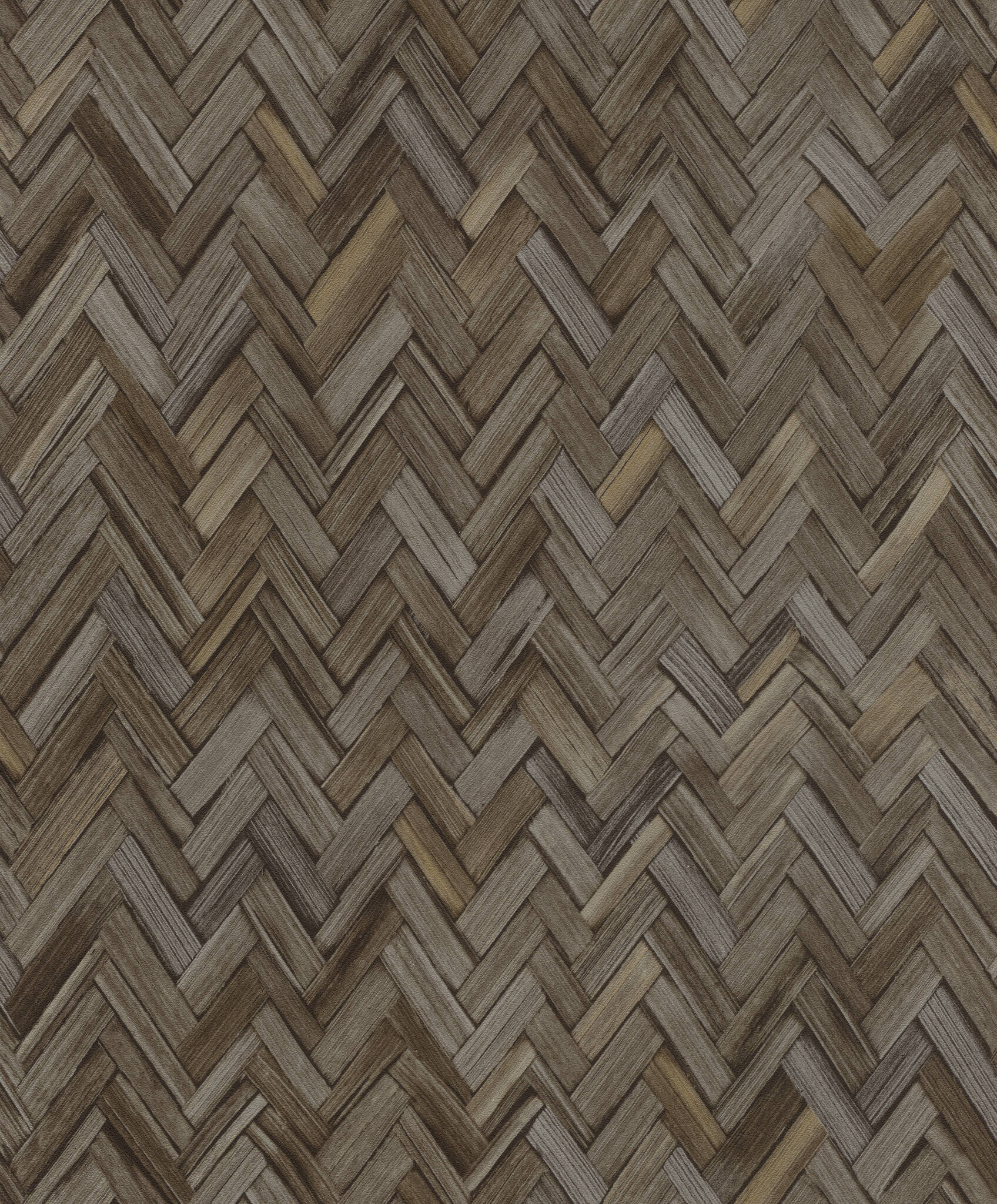 10-410358 Artikelscan 1 Dunkle Vliestapete mit täuschend echter Bambus-Textur im Fischgrätmuster – ideal für eine edle Raumwirkung.
