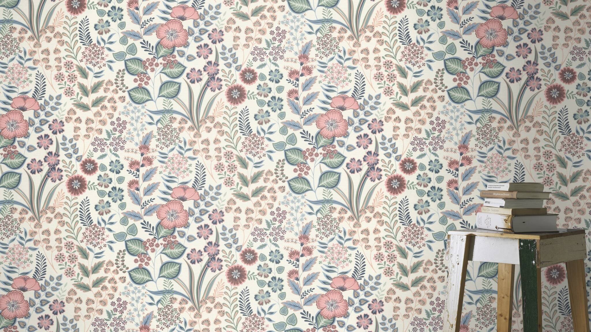 10-792812 Raumsituationen 4 Room with Wallpaper with fantasy leaves