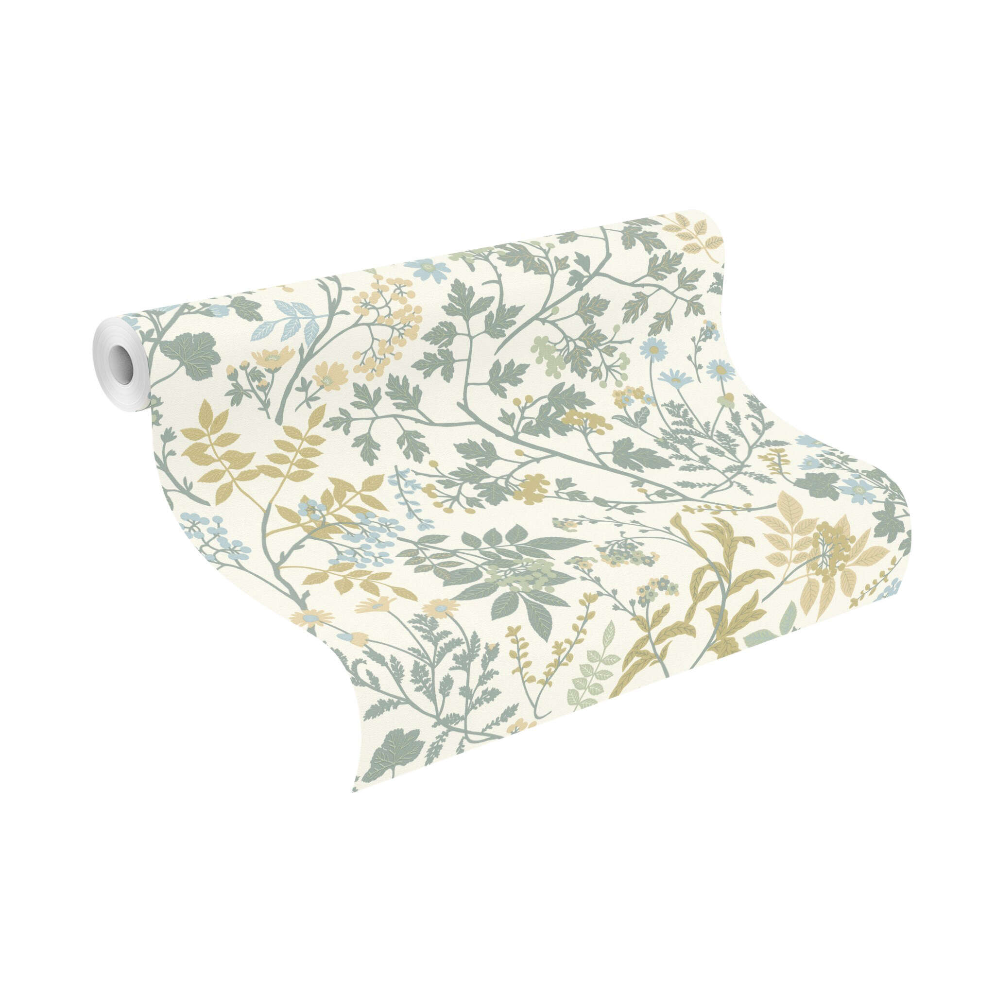 10-868517 Rolle abgerollt 1 Unrolled wallpaper roll with Wallpaper with climbing meadow flowers