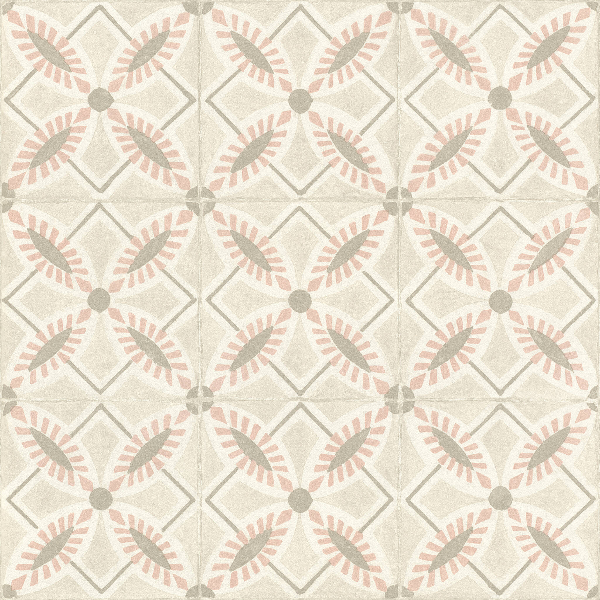 10-410273 Artikelscan 1 Papier peint intissé avec motif géométrique rétro dans des tons beiges et rose délicat – inspiré des carreaux vintage.