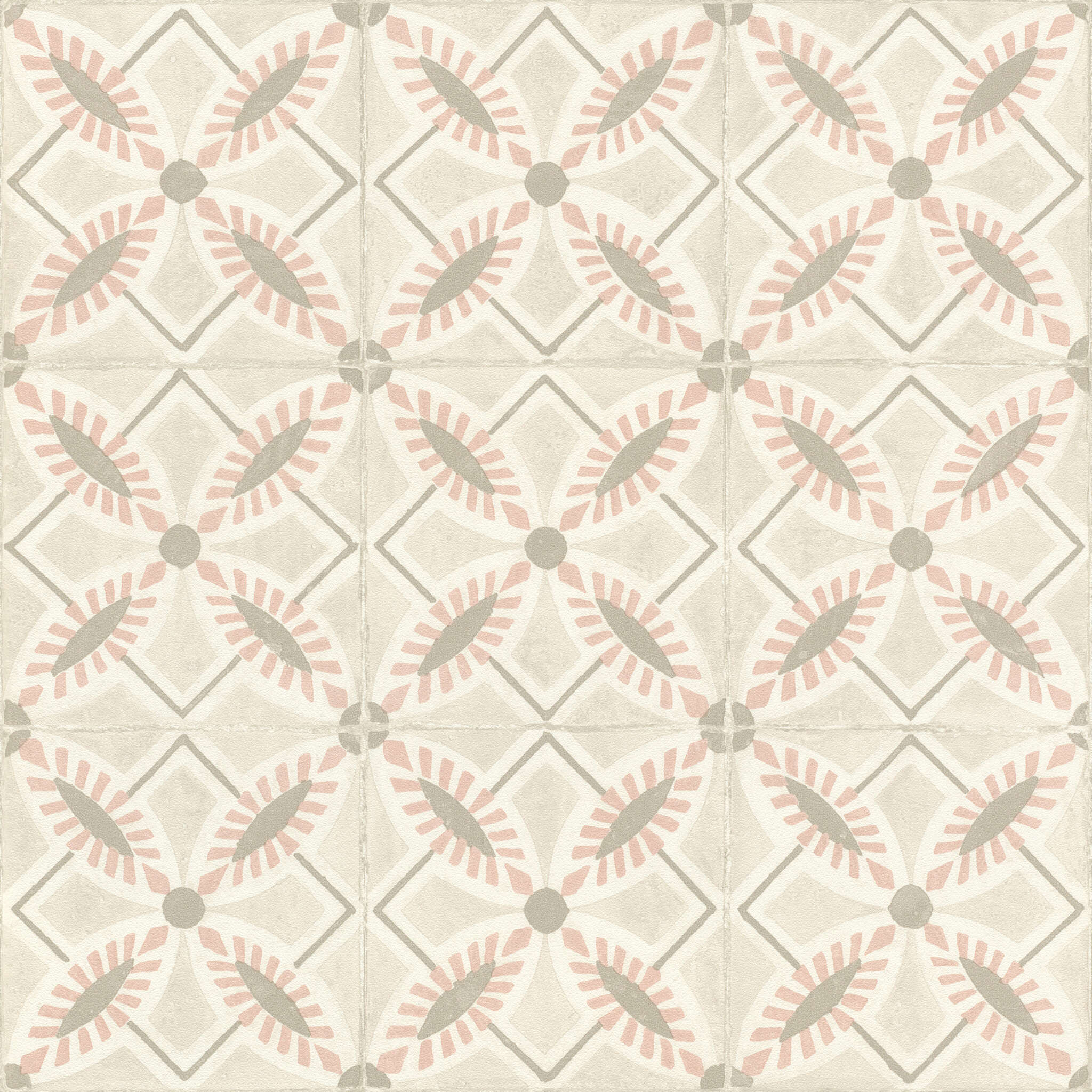 10-410273 Artikelscan 1 Papier peint intissé avec motif géométrique rétro dans des tons beiges et rose délicat – inspiré des carreaux vintage.