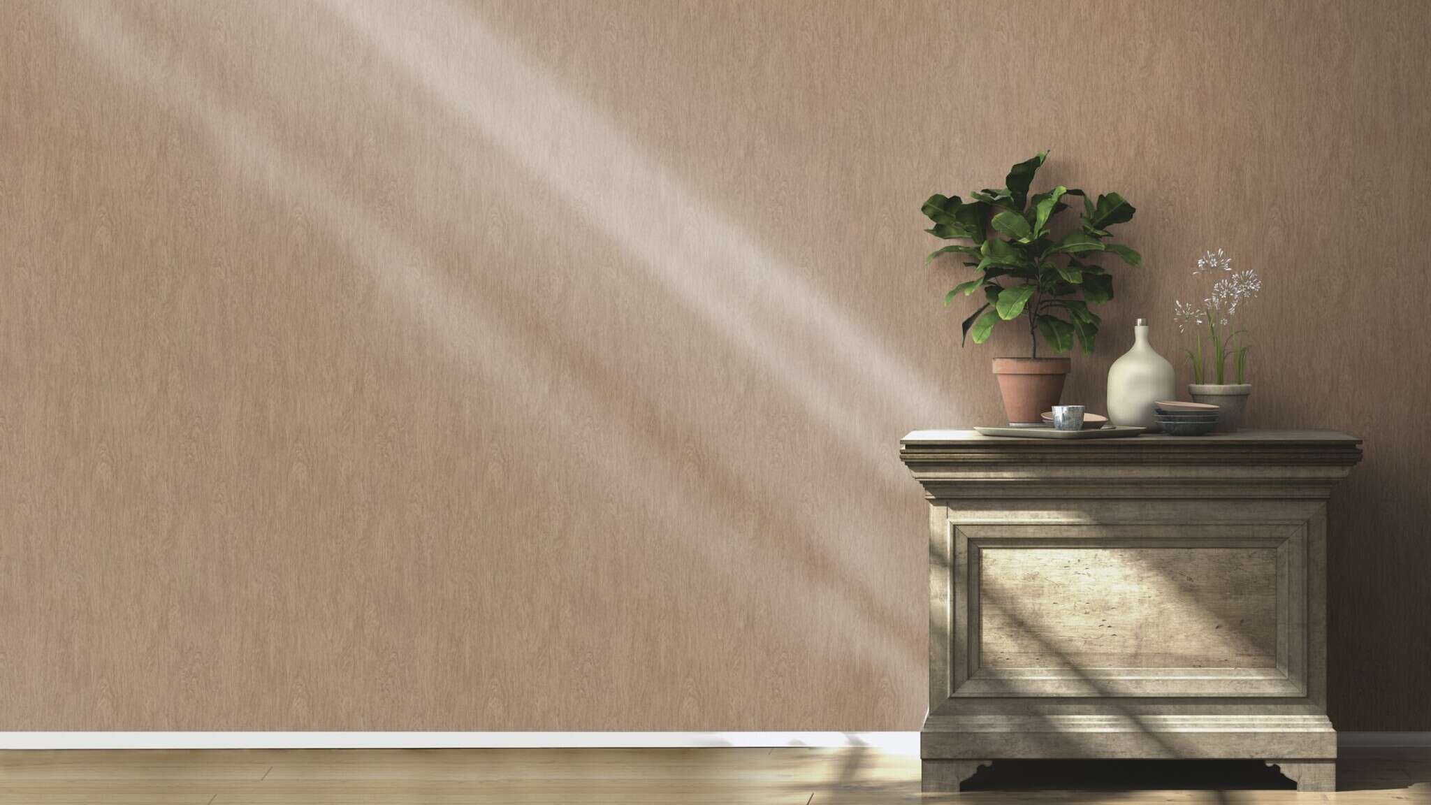 10-600049 Raumsituationen 1 Room with Wallpaper with wood grain and fine vertical texture
