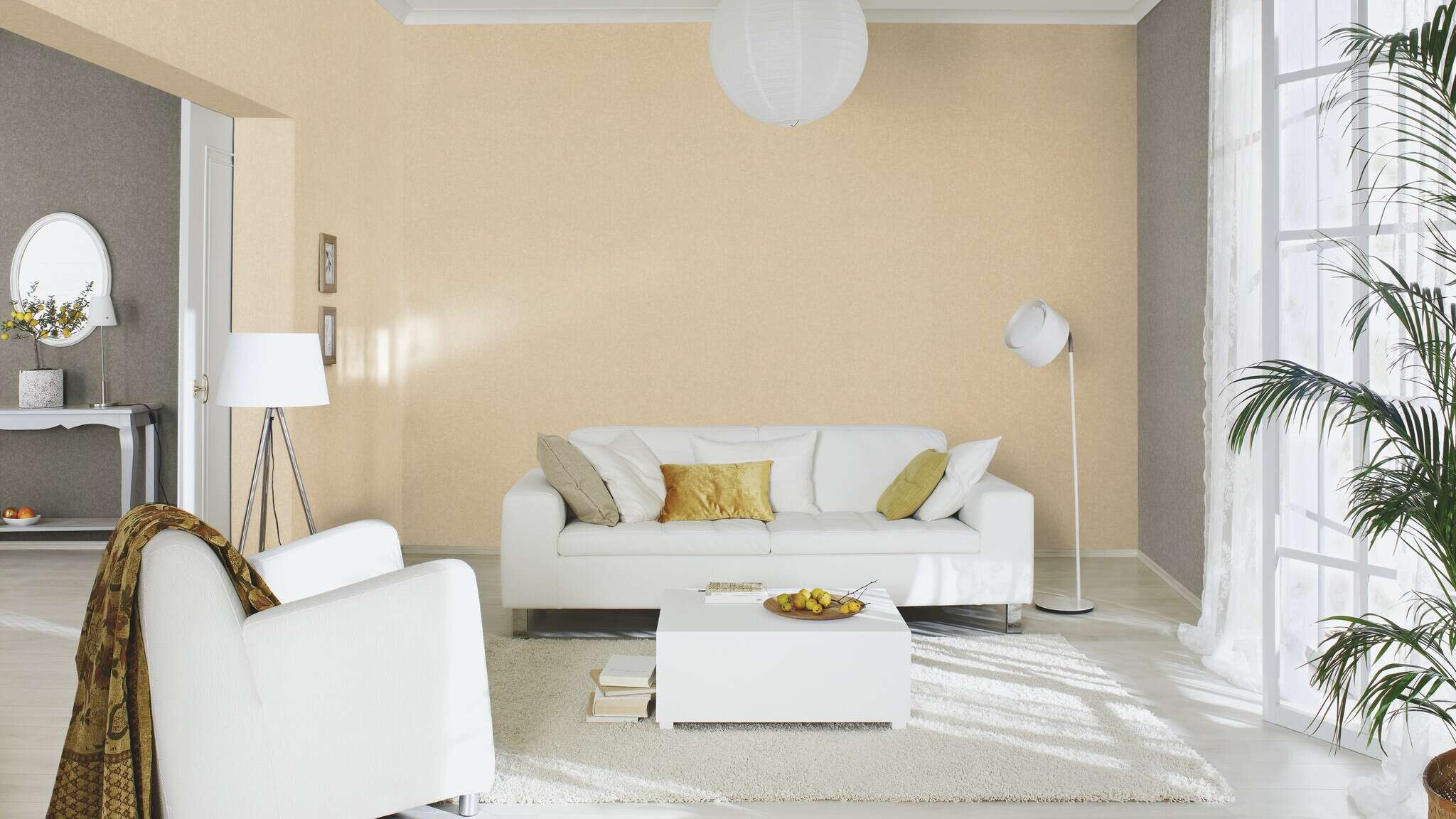 10-554533 Raumsituationen 2 Room with Single-colour wallpaper with a textile texture