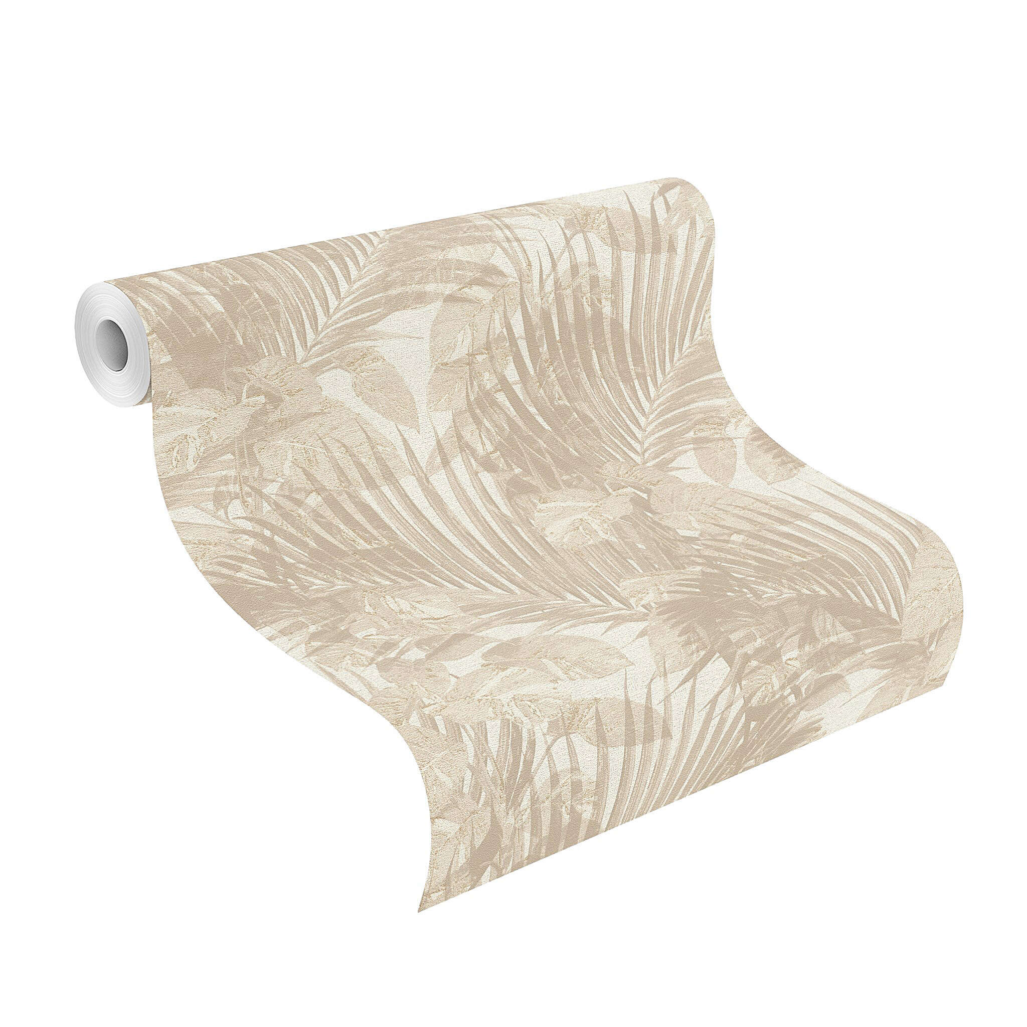 10-600131 Rolle abgerollt 1 Unrolled wallpaper roll with Tropical wallpaper with palm leaves and monstera