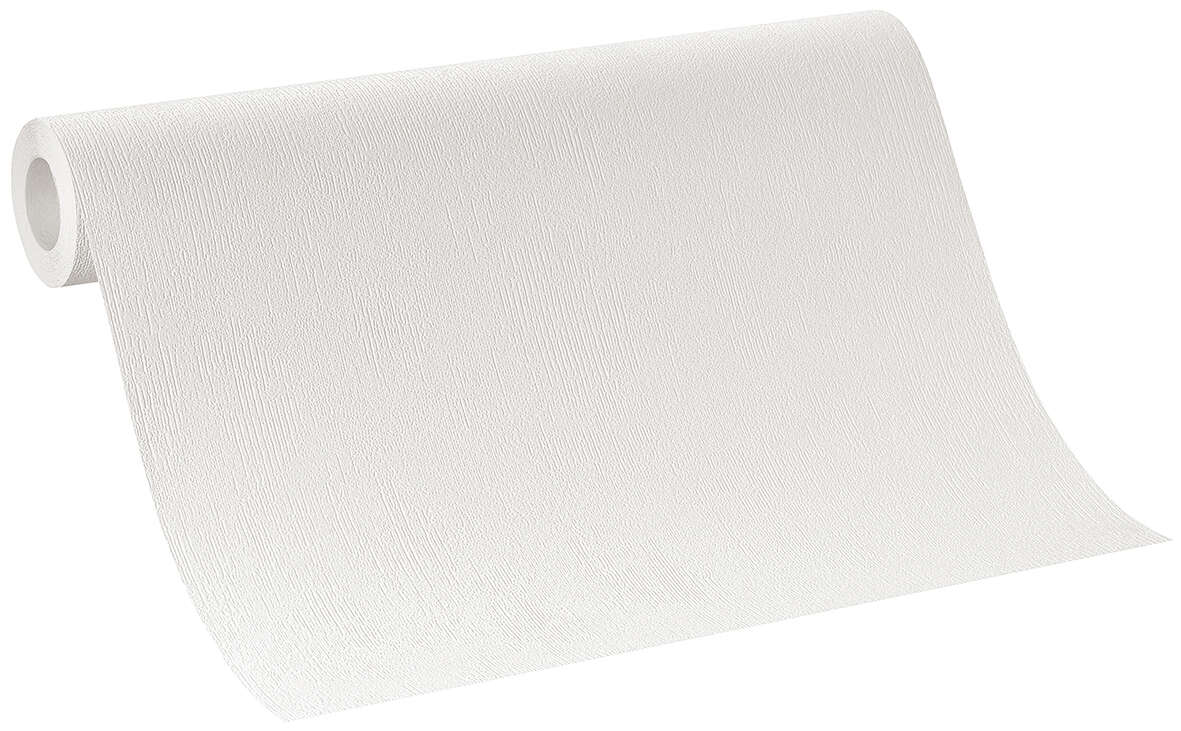 10-415346 Rolle abgerollt 1 Unrolled wallpaper roll with Plain non-woven wallpaper in off-white with a matt, smooth surface.