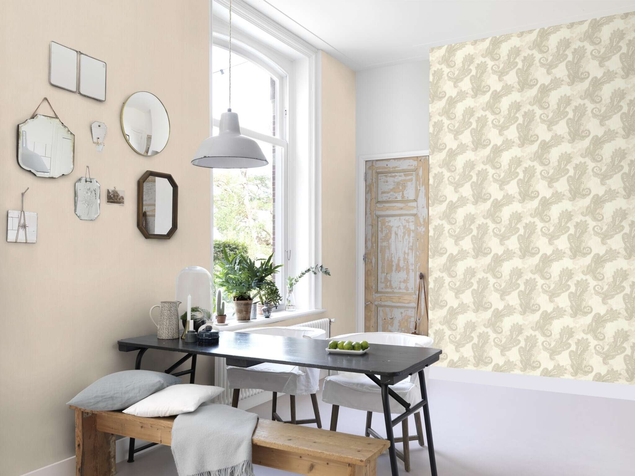 10-746044 Raumsituationen 2 Room with Single-colour wallpaper with a textile texture