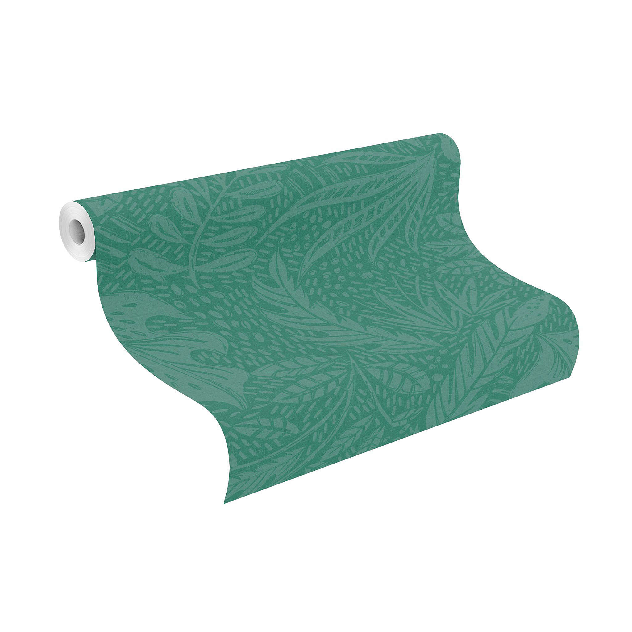 10-553062 Rolle abgerollt 1 Leaves non-woven wallpaper in green 553062