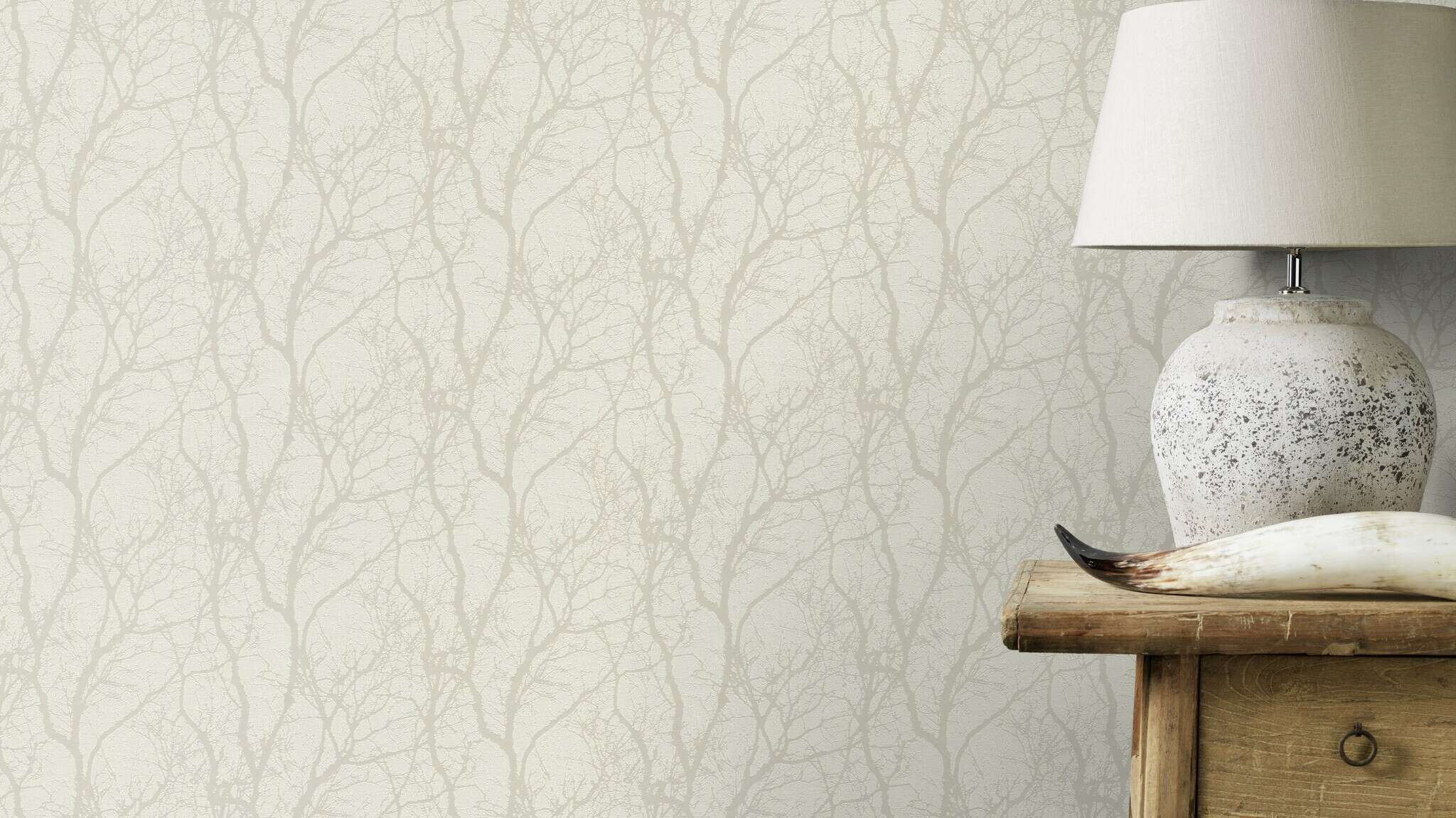 10-633252 Raumsituationen 7 Room with Abstract wallpaper with overlapping branches and coarse texture