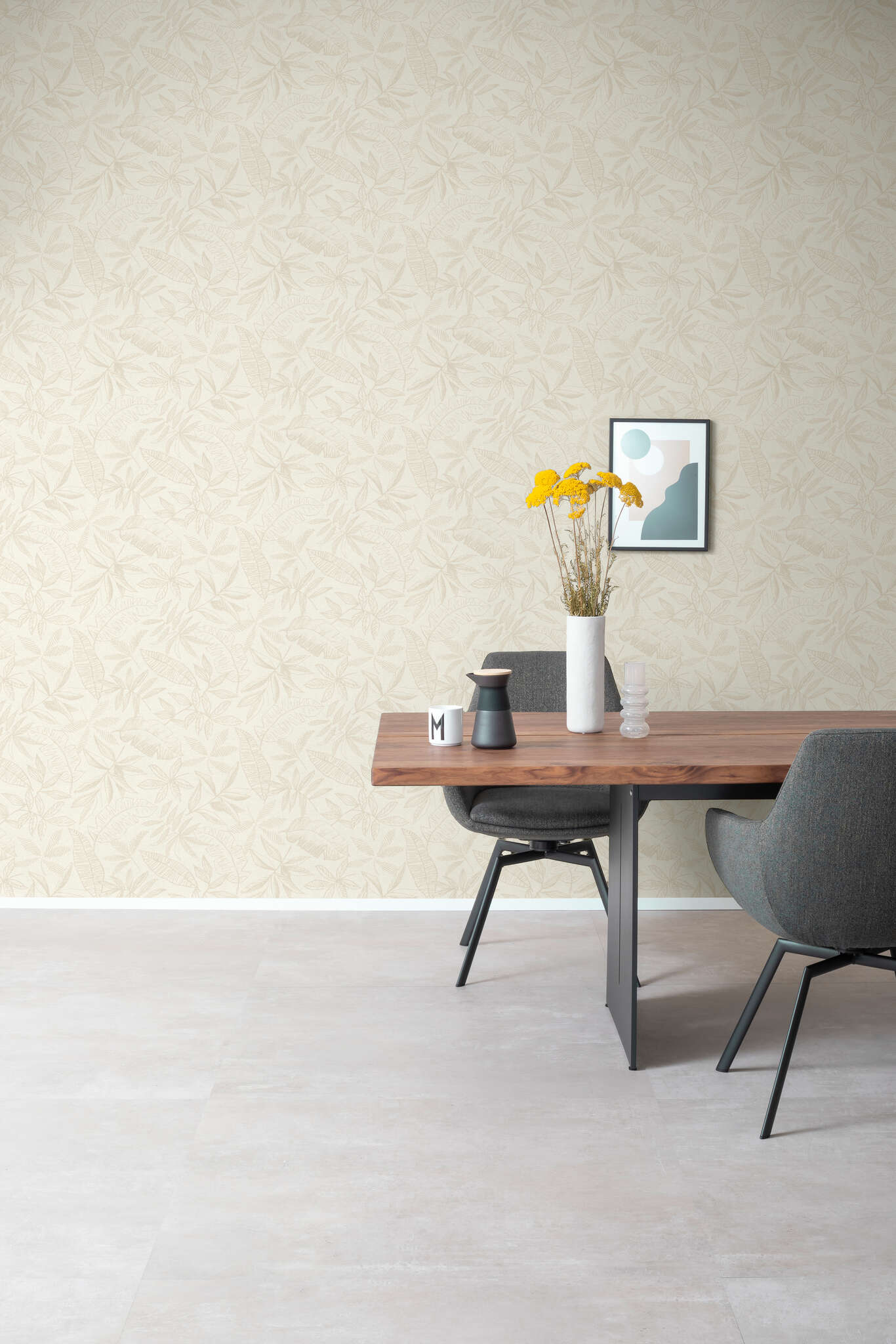 10-600568 Raumbilder 1 Une chambre avec Papier peint avec de grandes feuilles esquissées dans un style bande dessinée