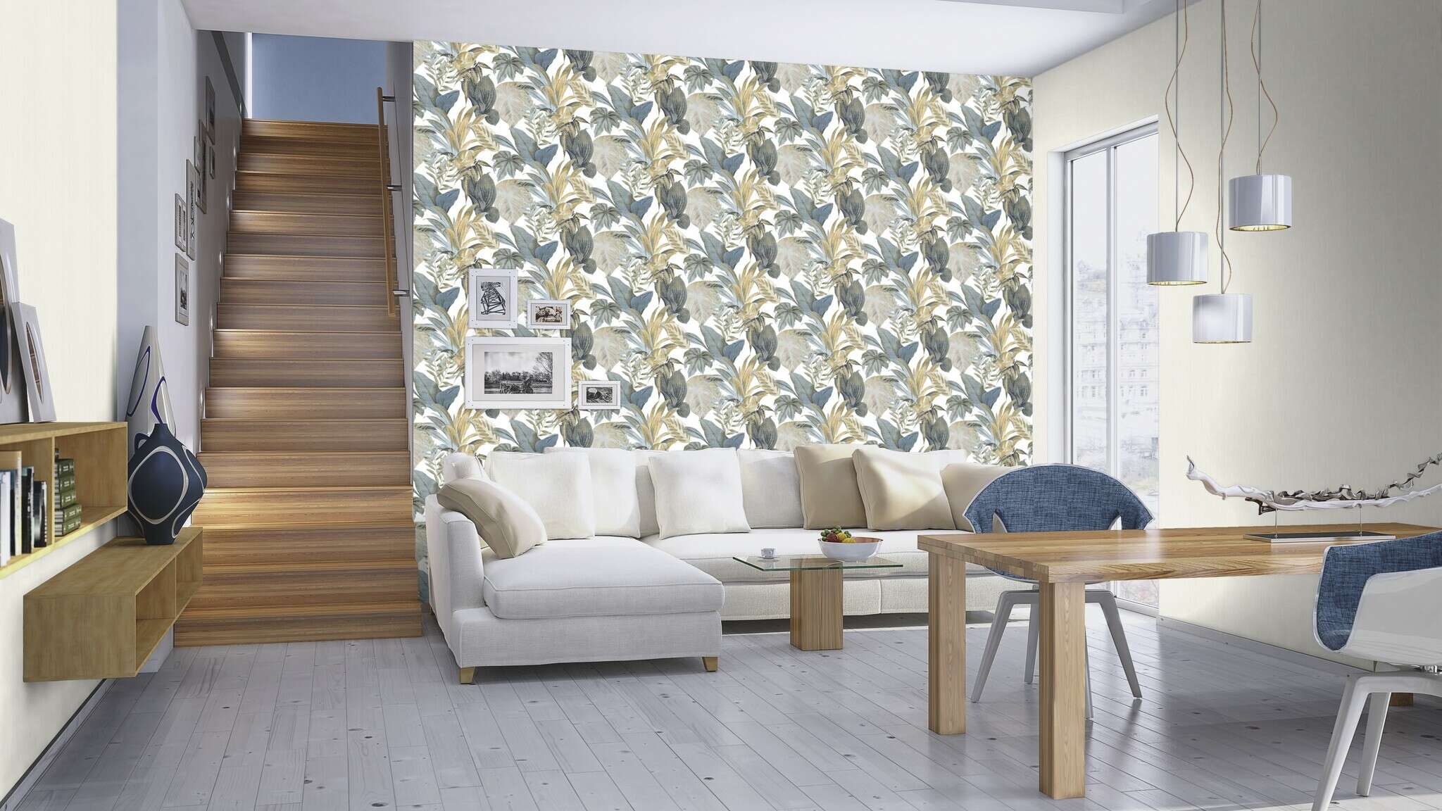 10-536119 Raumbilder 1 Room with Wallpaper with a vertical texture, fine grooves and a glossy effect