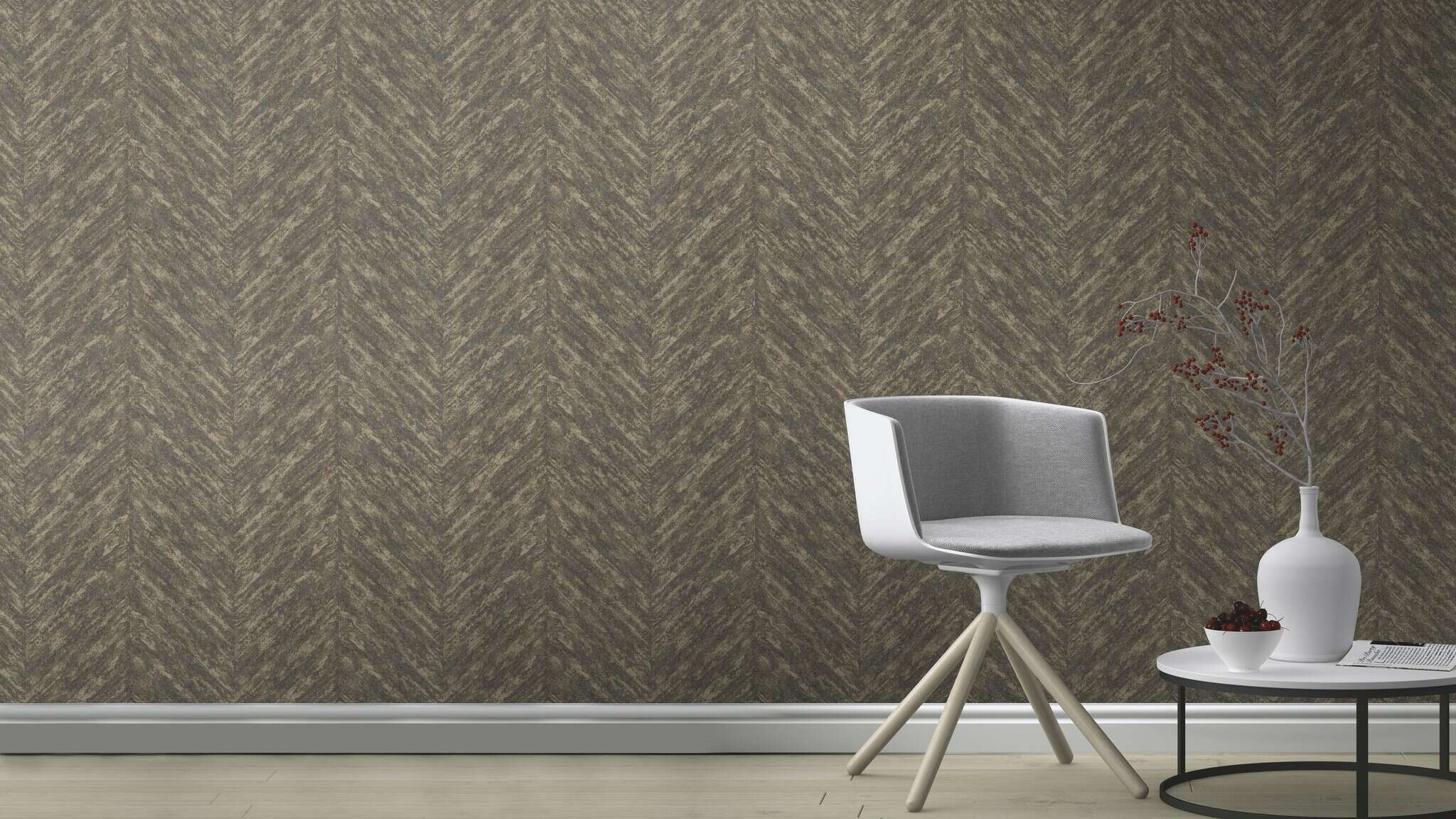 10-617559 Raumsituationen 1 Herringbone non-woven wallpaper in black slate Selection 617559
