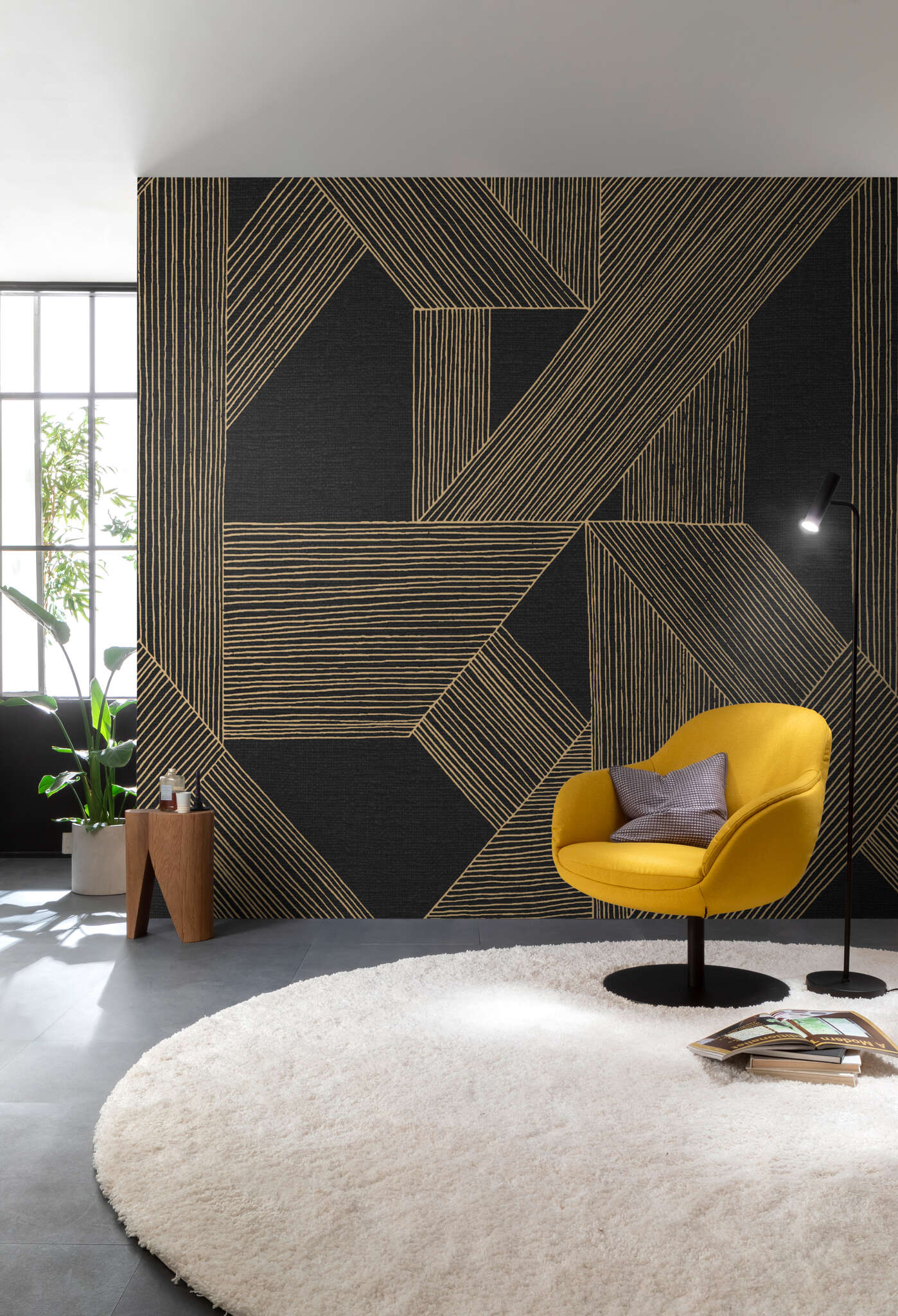 10-366815 Raumbilder 1 SCHÖNER WOHNEN collection wall mural XXL LINES in black and gold 366815