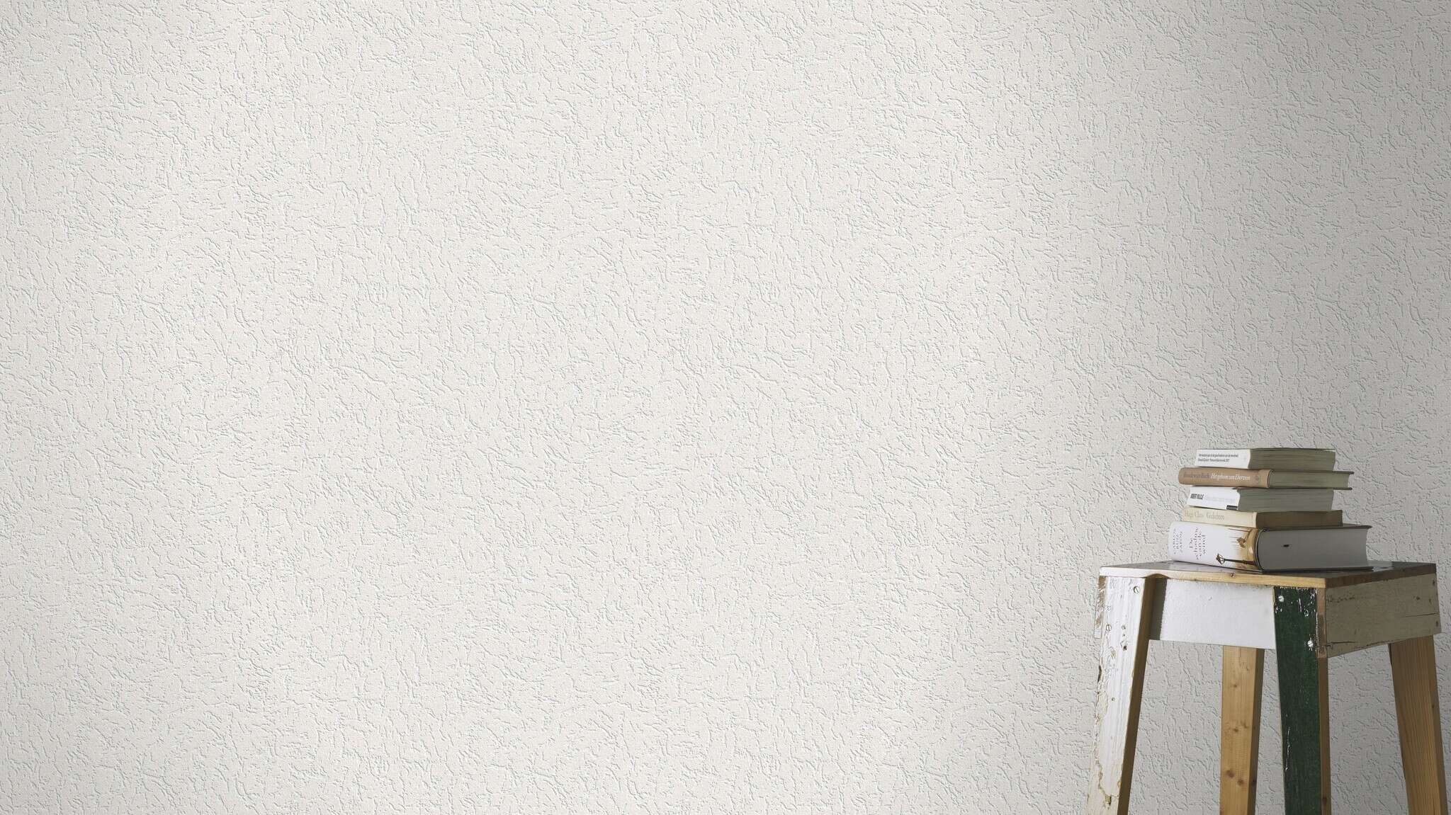 10-444704 Raumsituationen 3 Room with Non-woven wallpaper with a fine, irregular plaster texture in white.