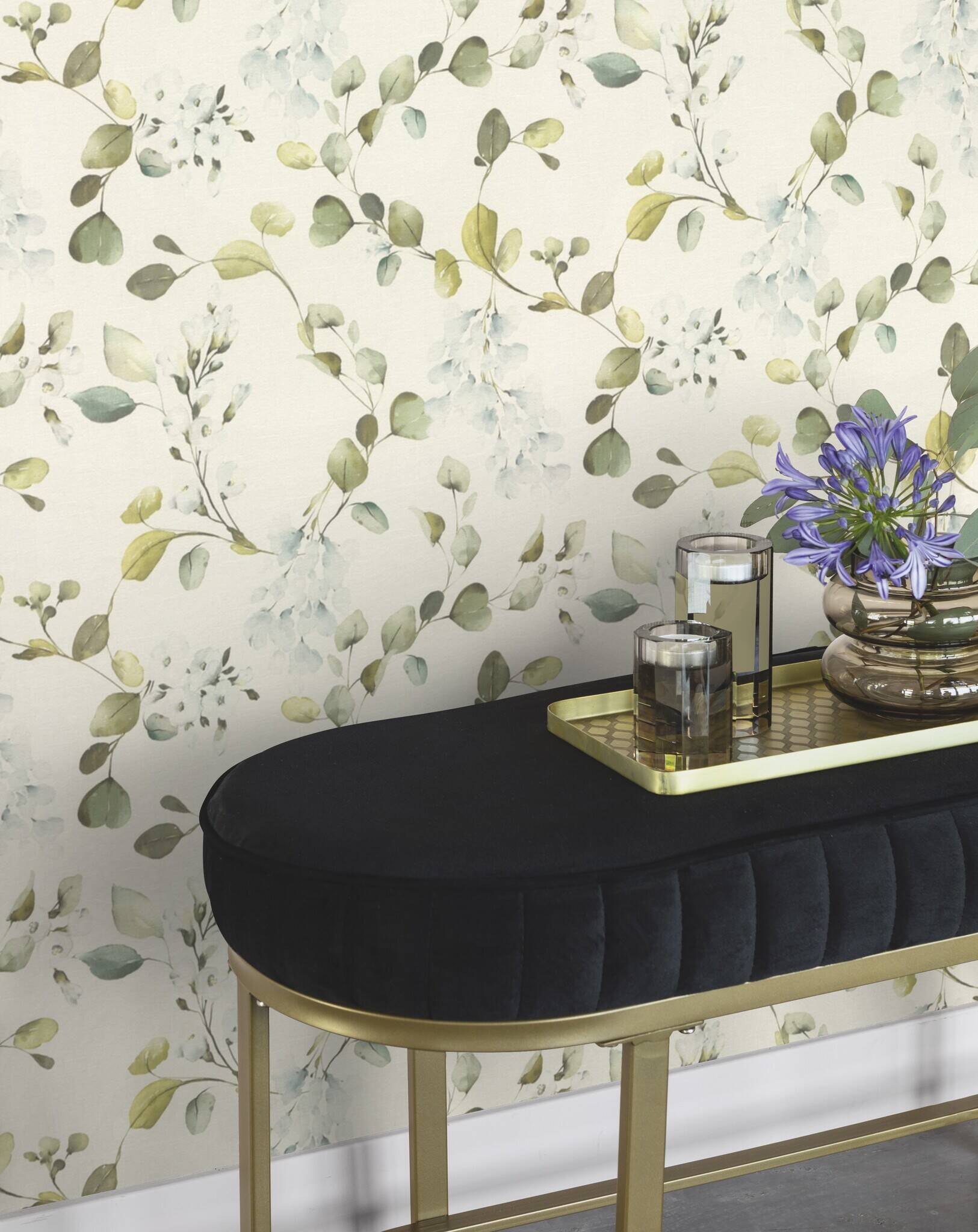 10-582222 Raumsituationen 1 Non-woven blossom wallpaper in blue Selection vinyl/non-woven 582222