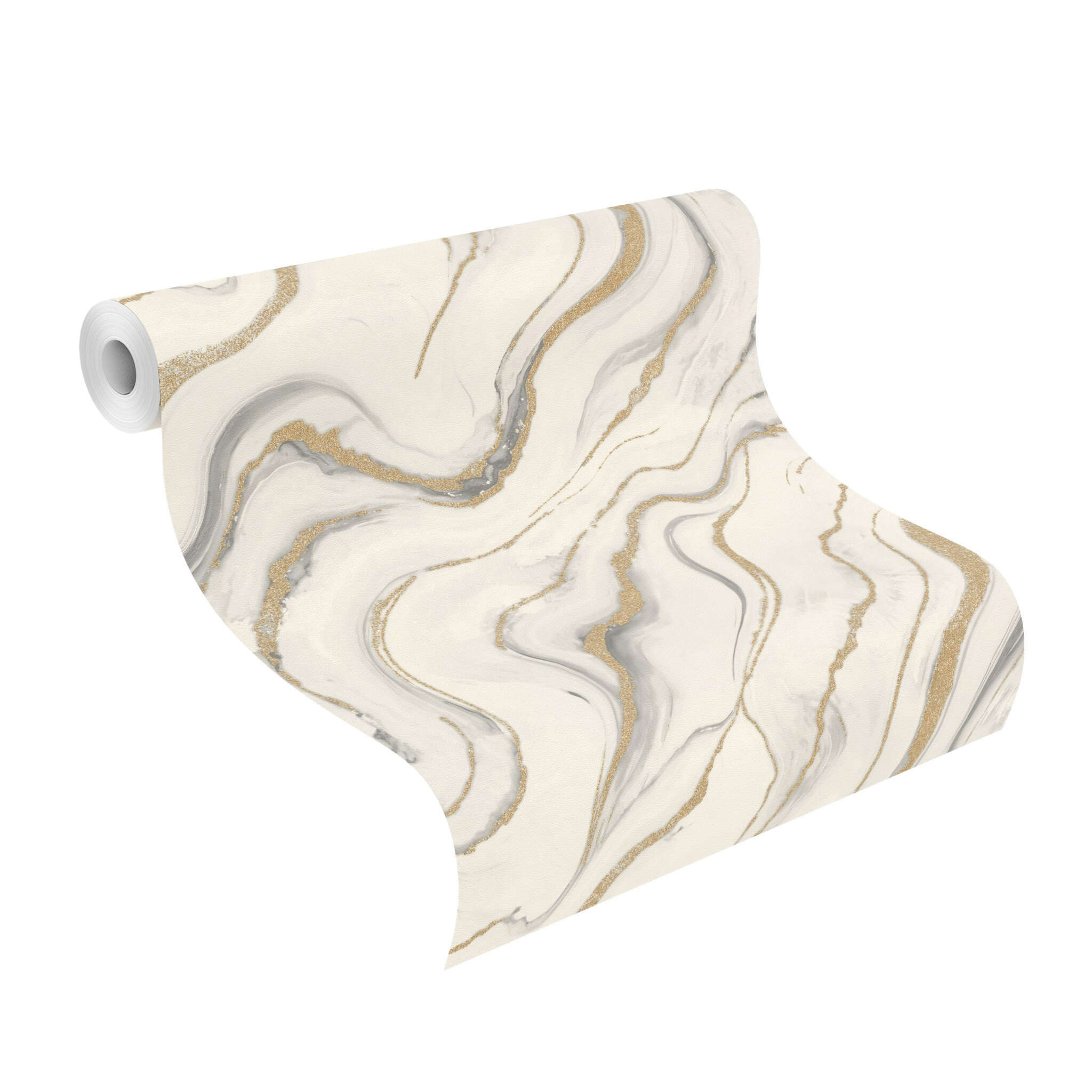 10-497618 Rolle abgerollt 1 Marble-effect wallpaper in white - Factory VI Marmorea 497618