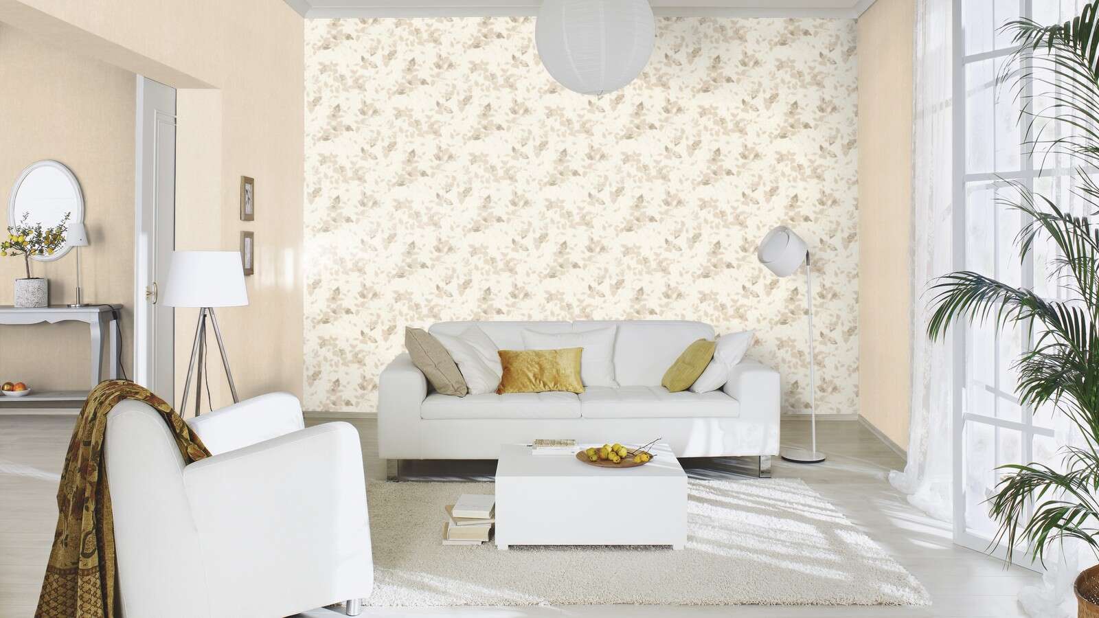 10-402339 Raumsituationen 1 Room with Plain beige wallpaper with a fine texture for timeless interior design