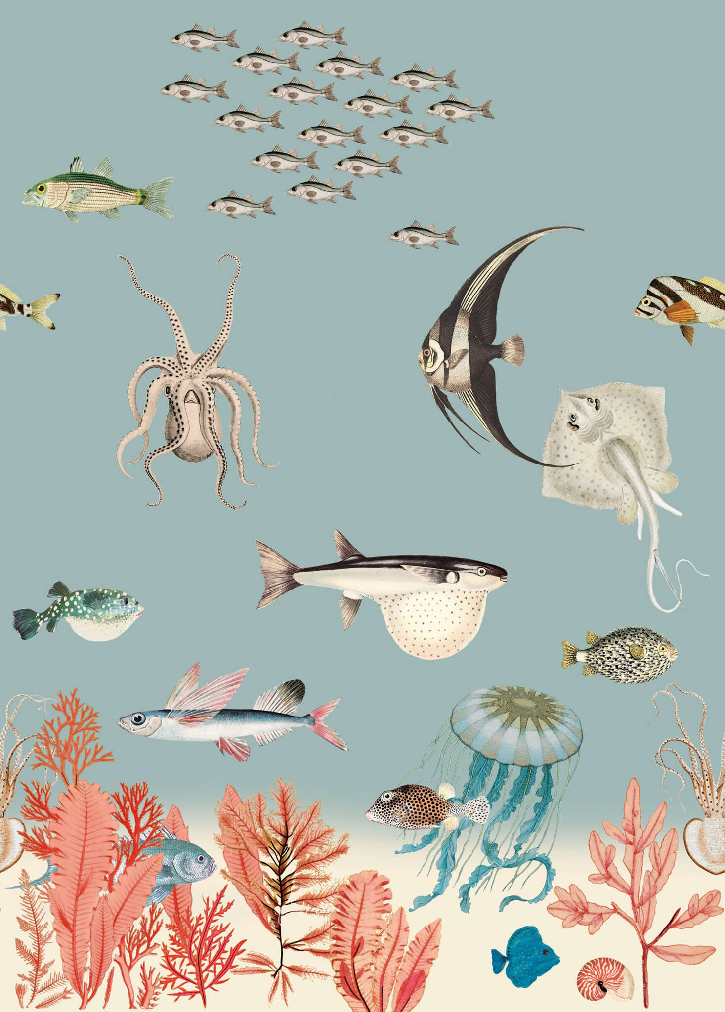 10-557497 Artikelscan 1 Fish wall mural in blue 557497
