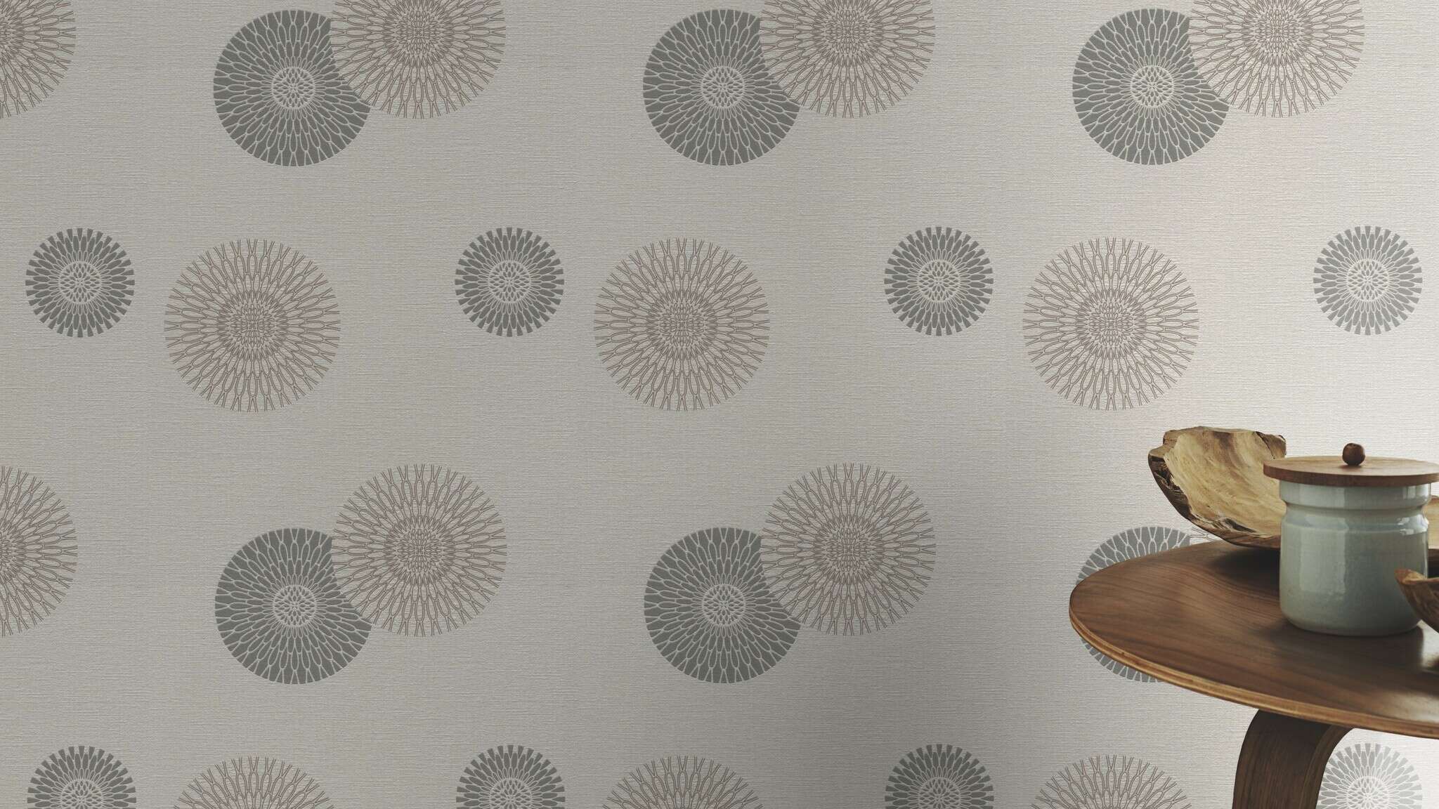 10-808810 Raumsituationen 3 Room with Wallpaper with stylised flowers and textile texture
