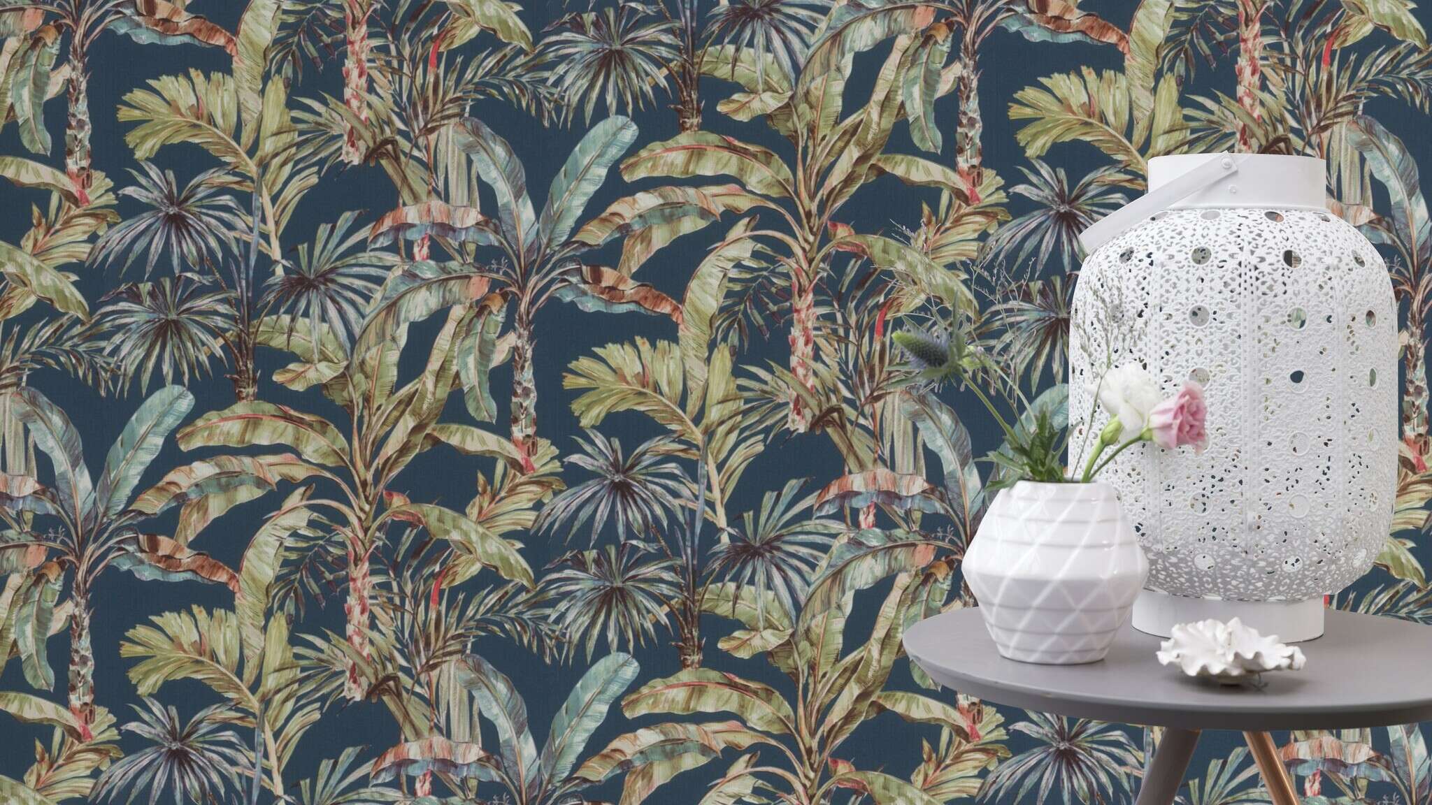 10-485288 Raumsituationen 1 Palms non-woven wallpaper in blue-dark blue Selection 485288