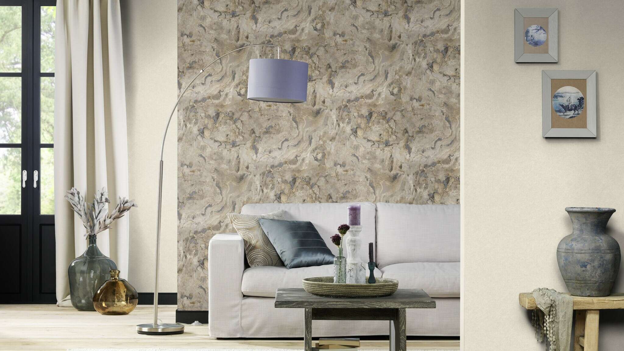 10-514612 Raumsituationen 2 Room with Wallpaper with natural stone look