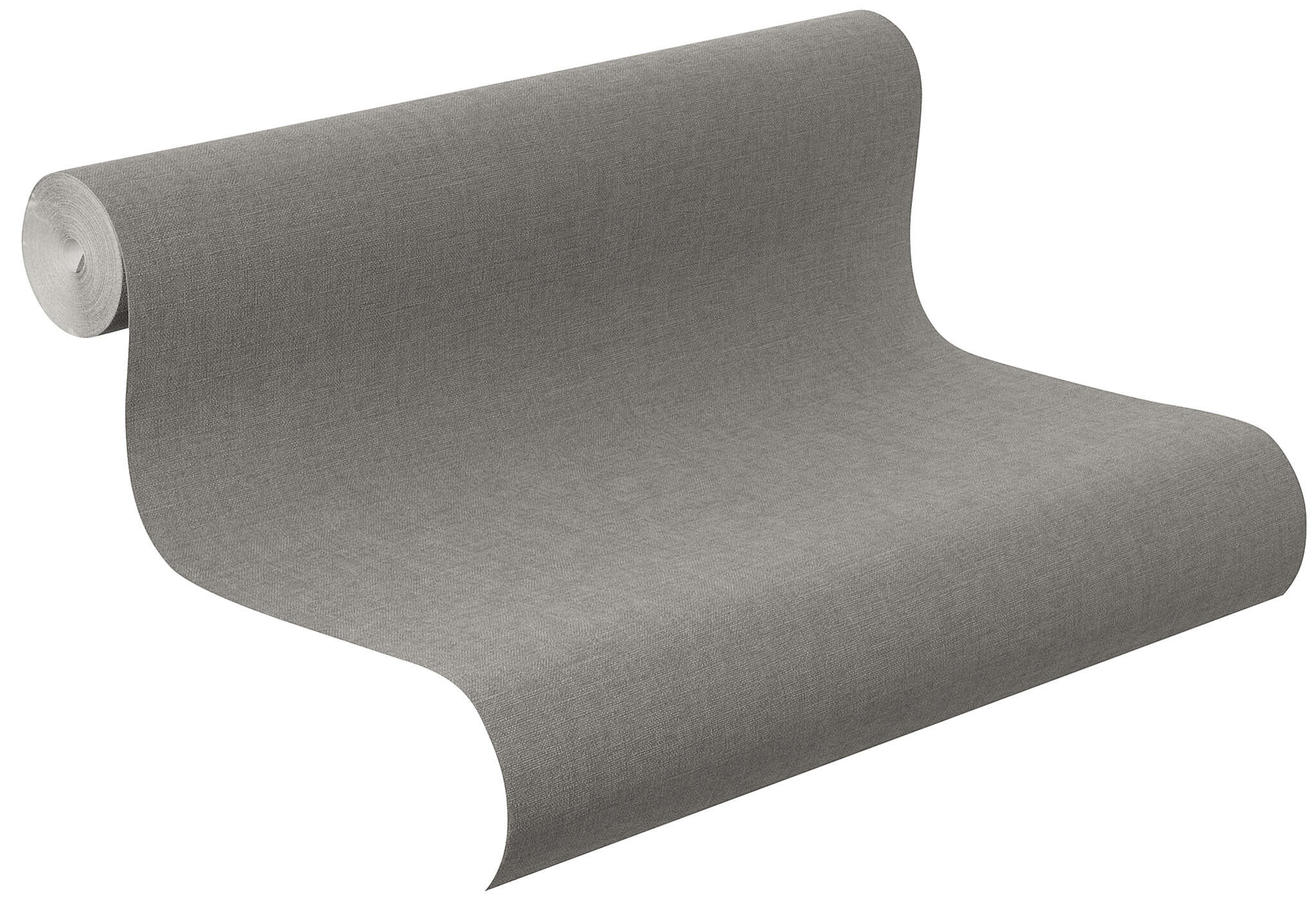 10-448627 Rolle abgerollt 1 Rollenabbildung mit Unifarbene Tapete in Grau mit textiler Leinenartiger Oberfläche, ideal für wohnliche Raumkonzepte.