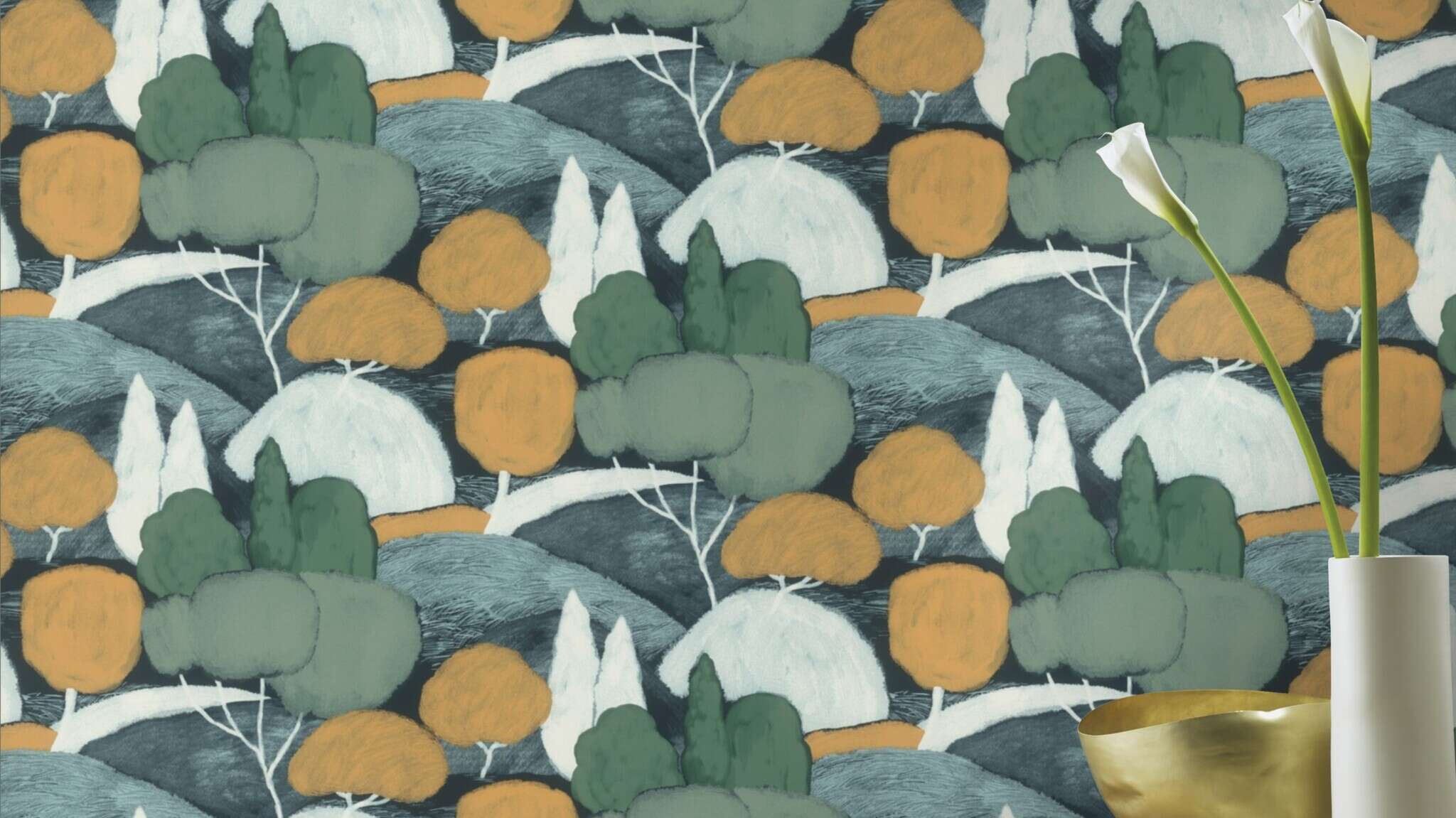 10-580105 Raumbilder 1 Room with Wallpaper with painted landscape