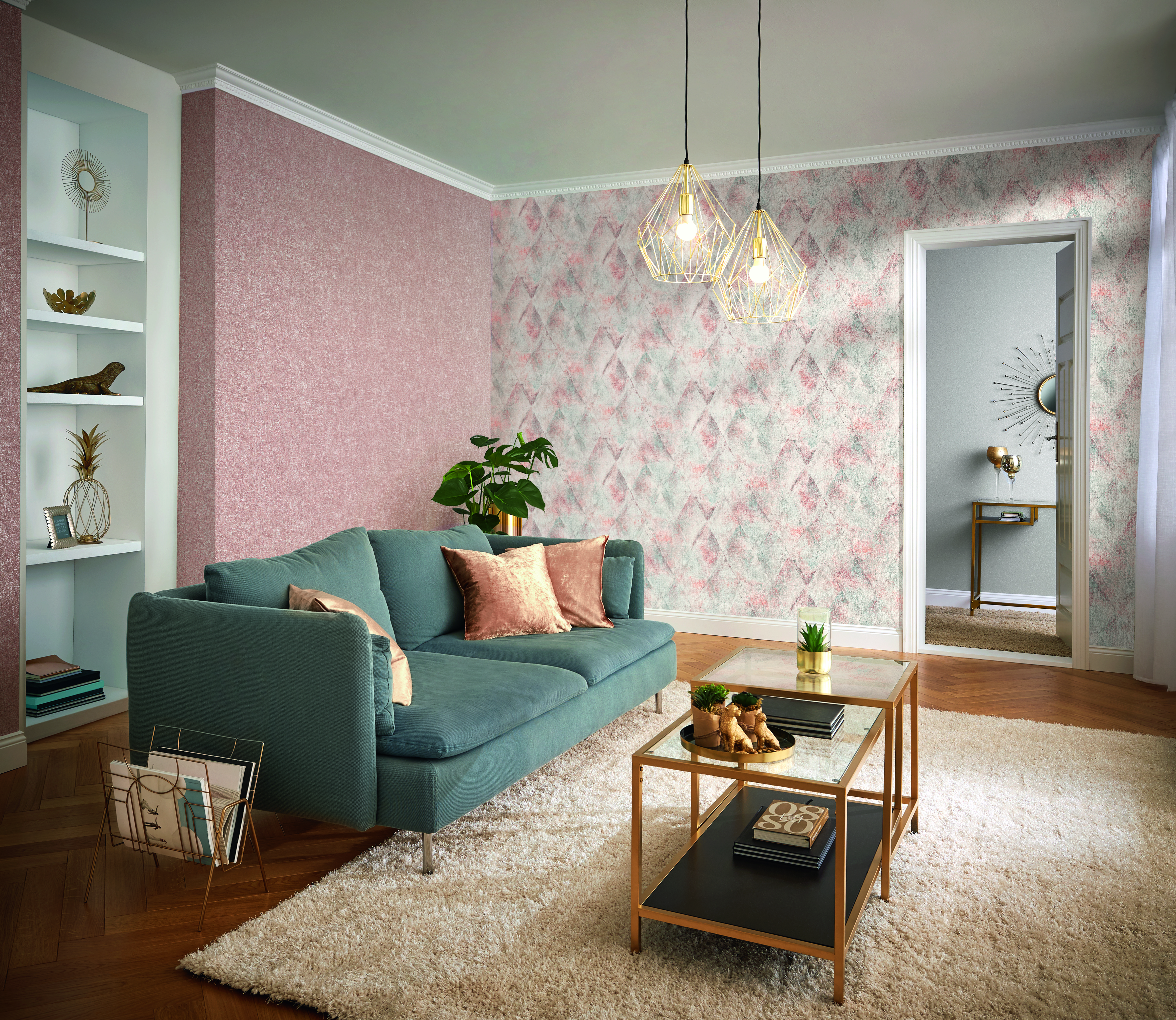10-507362 Raumbilder 1 Lozenge non-woven wallpaper in red-Terra Selection 507362