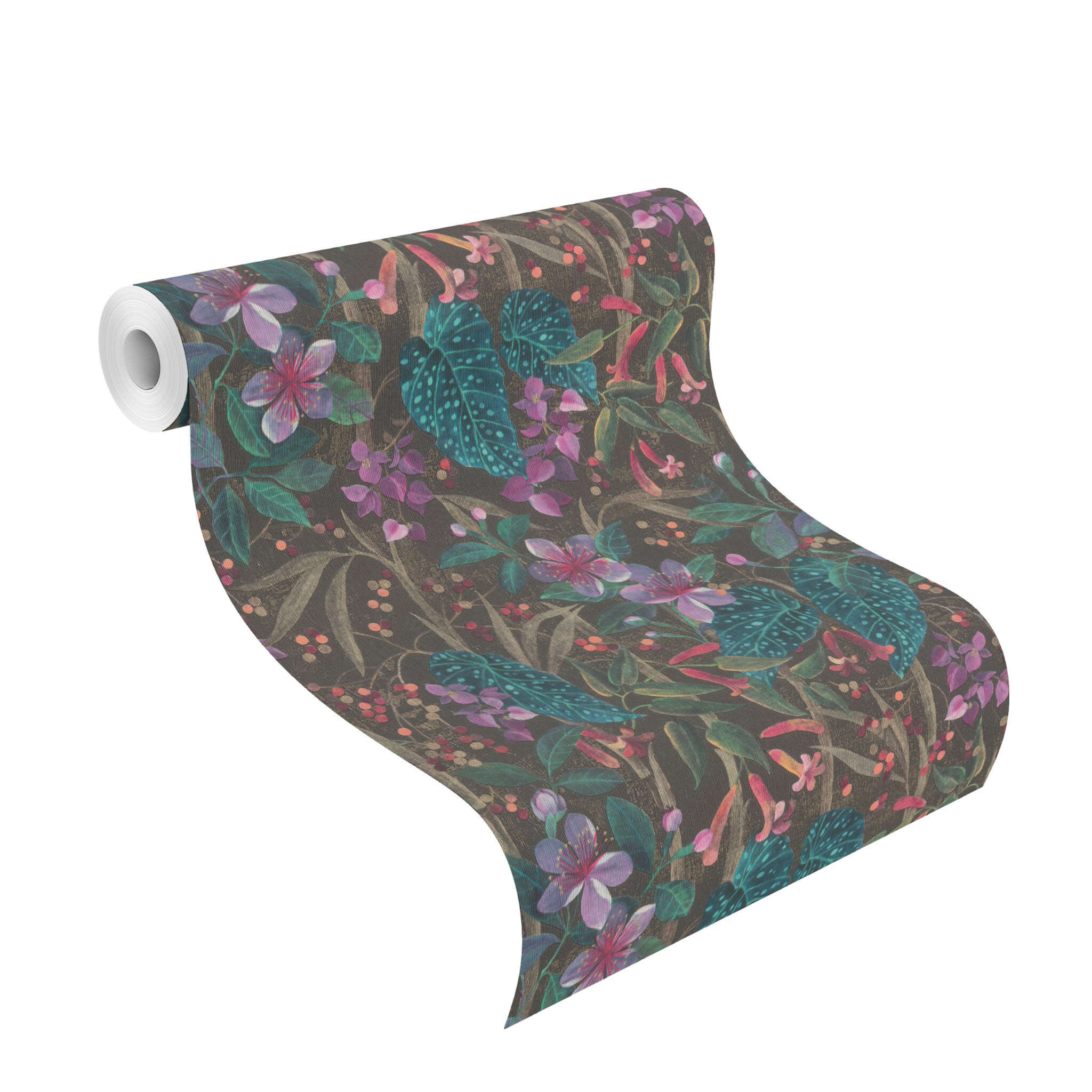 10-538236 Rolle abgerollt 1 Unrolled wallpaper roll with Leaf wallpaper with flowers and plants