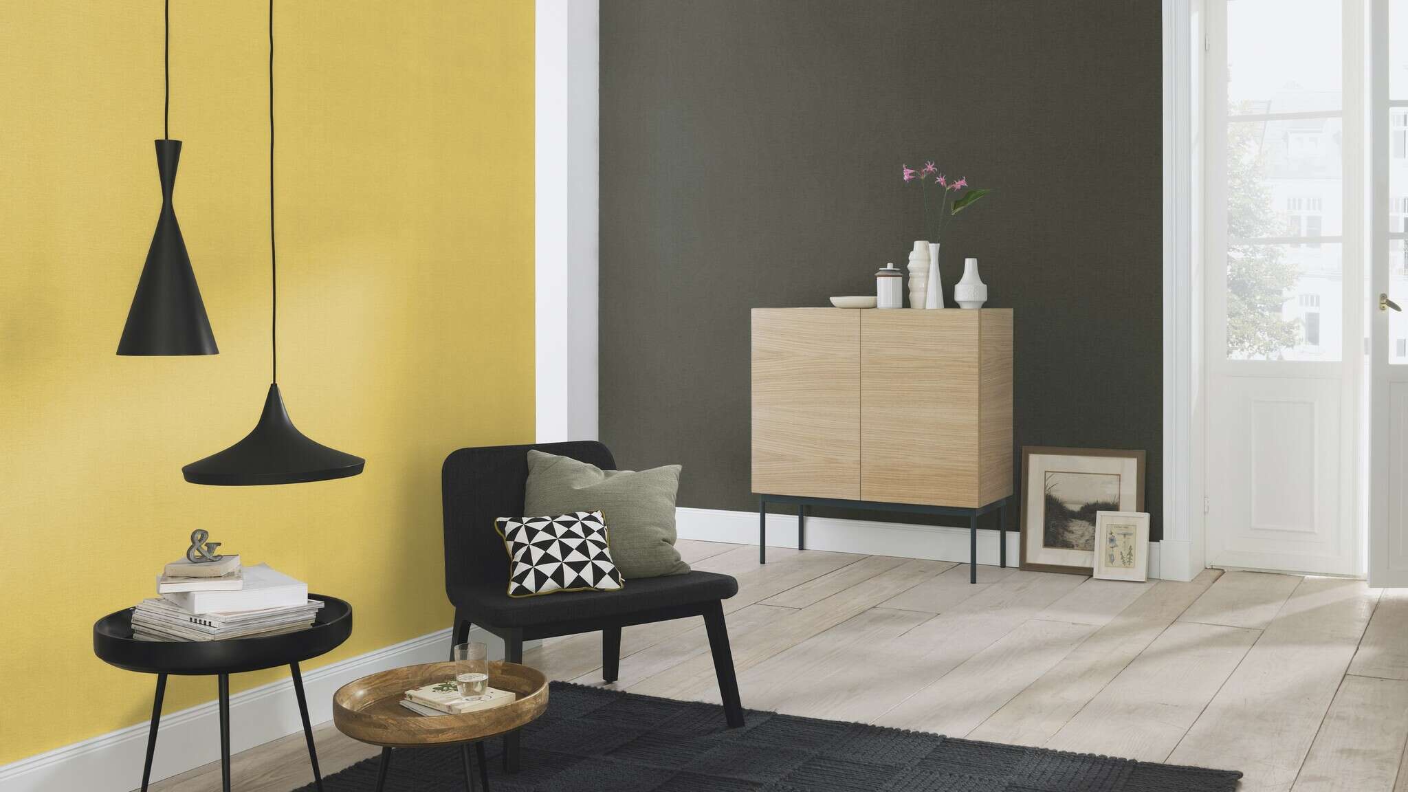 10-449839 Raumsituationen 2 Textile look non-woven wallpaper in yellow Selection 449839