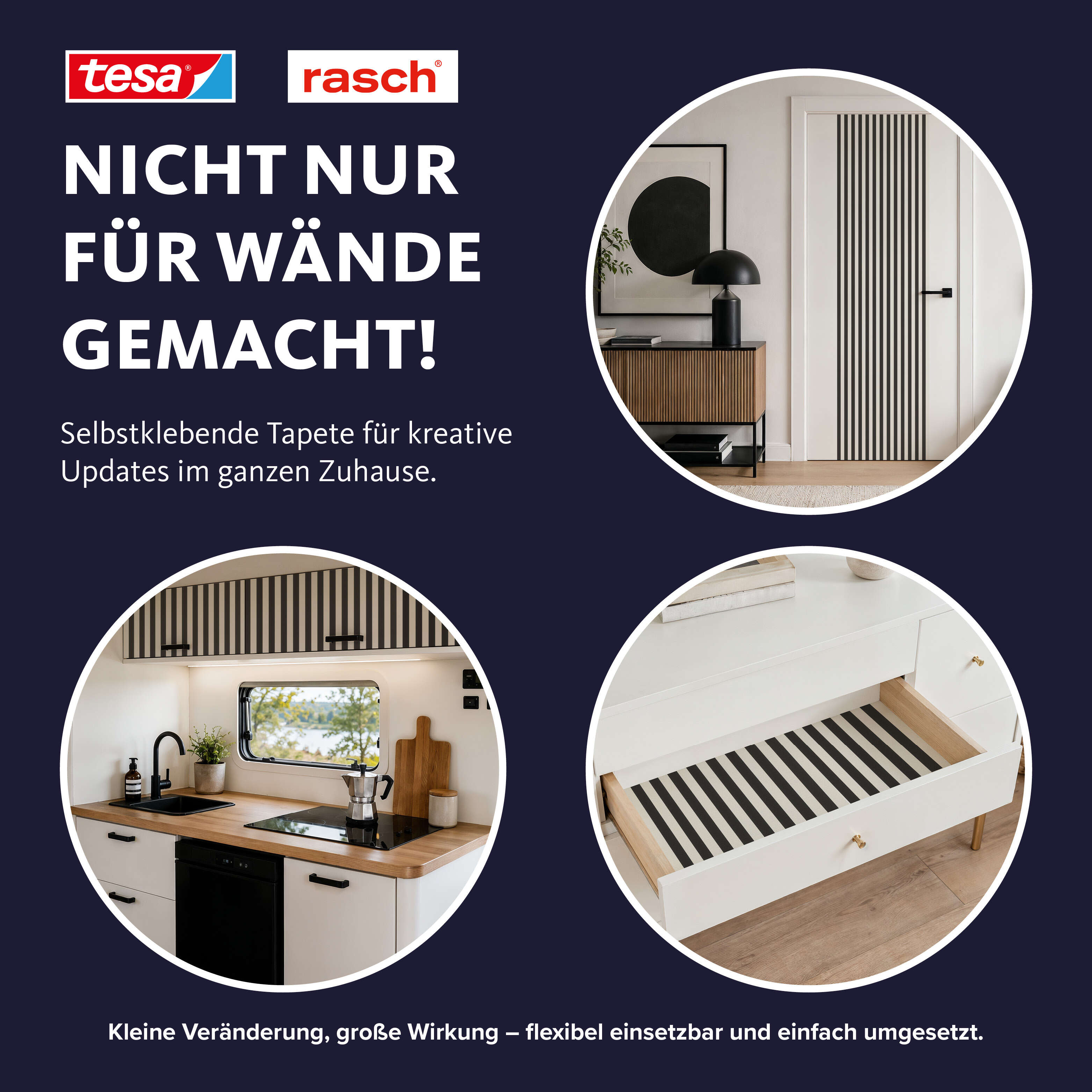 Selbstklebende Tapete Lenny - Streifen in Schwarz-Weiß - 2,65m x 0,53m Selbstklebende Tapete Lenny - Streifen in Schwarz-Weiß - 2,65m x 0,53m