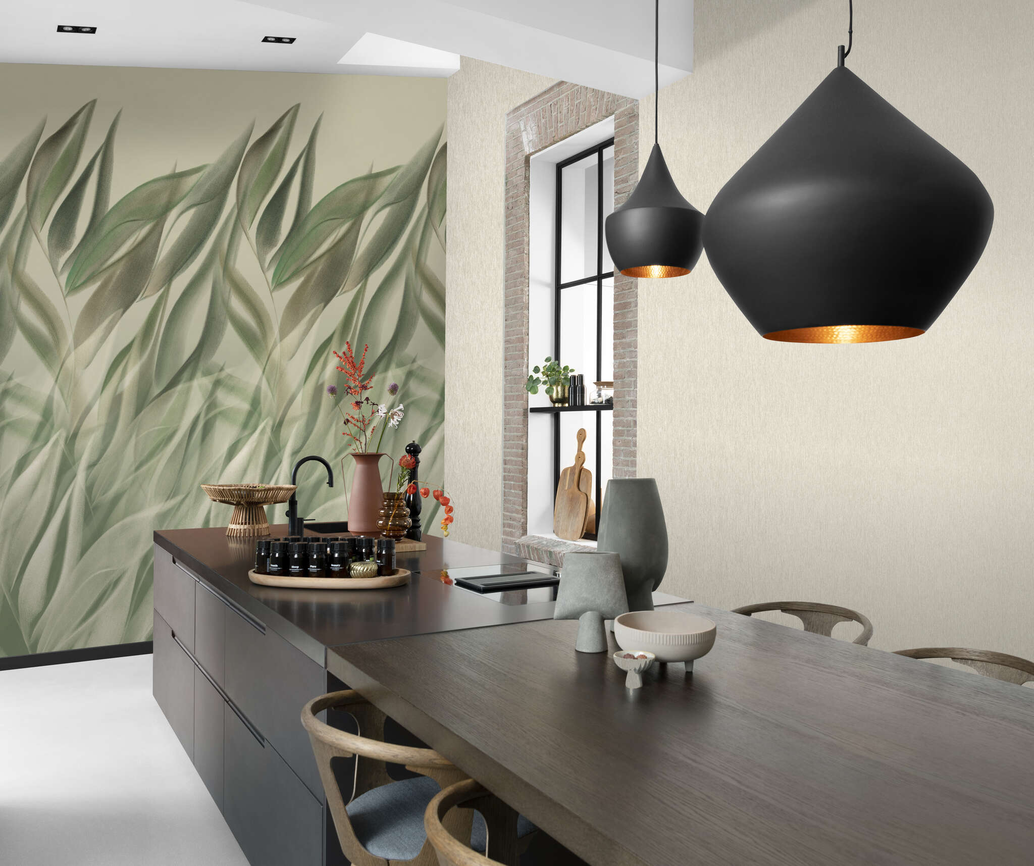 Raum mit Einfarbige Tapete mit Fadenstruktur