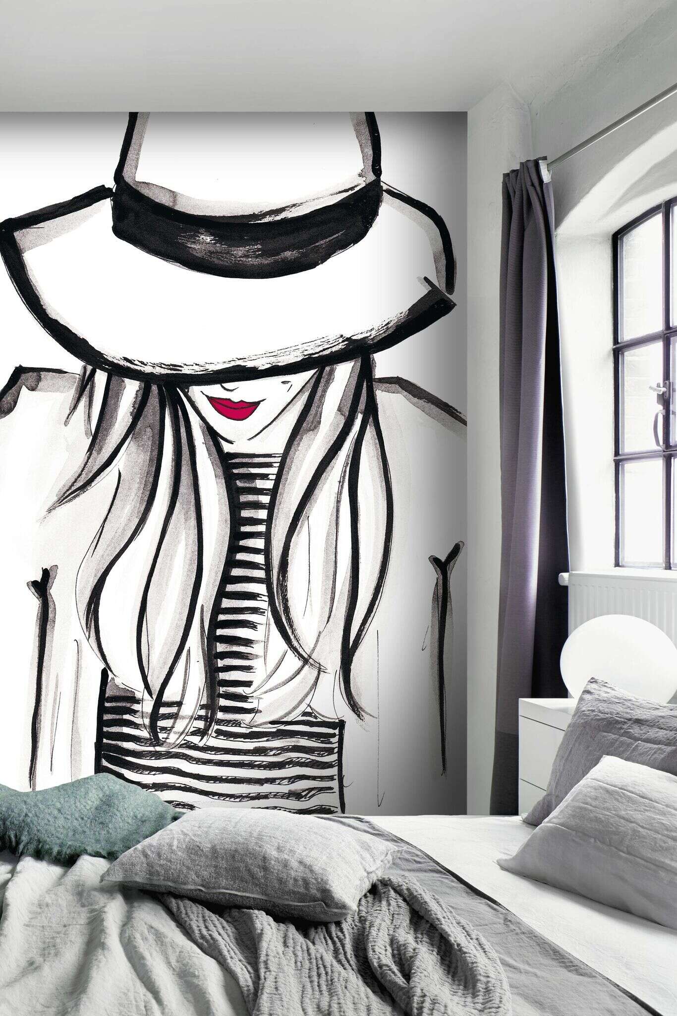 Schlafzimmer mit 100877 - Wandbild - Dame mit Hut gezeichnet Young Artists Fototapete 100877