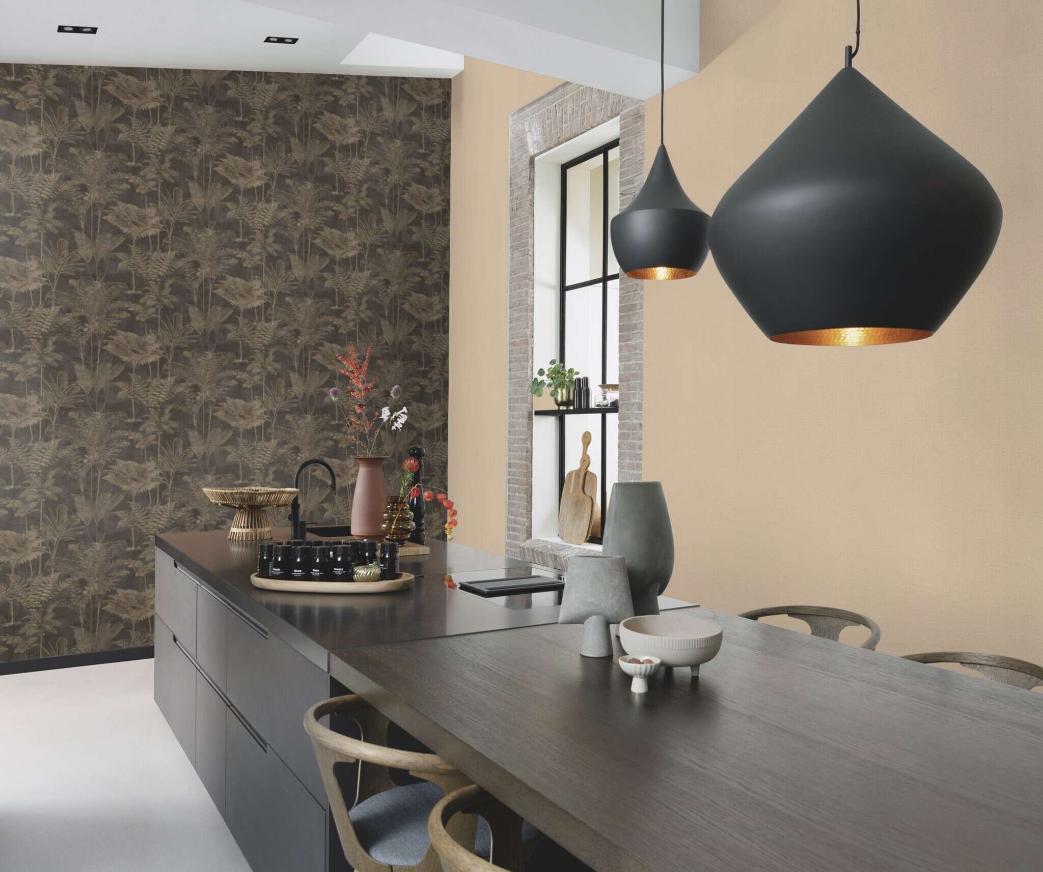 10-555882 Raumsituationen 4 Room with Plain wallpaper with linen texture