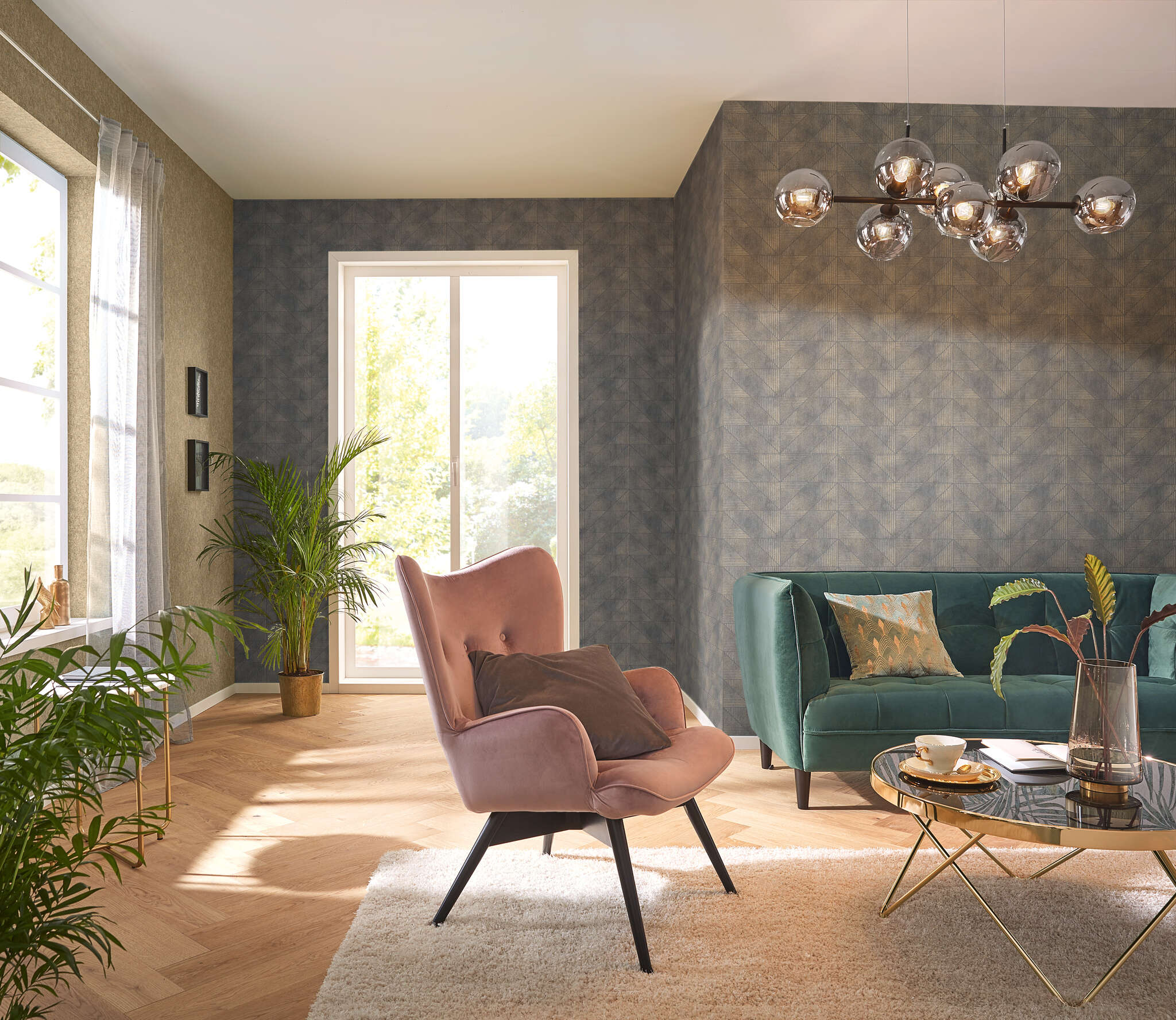 10-554533 Raumbilder 1 Room with Single-colour wallpaper with a textile texture