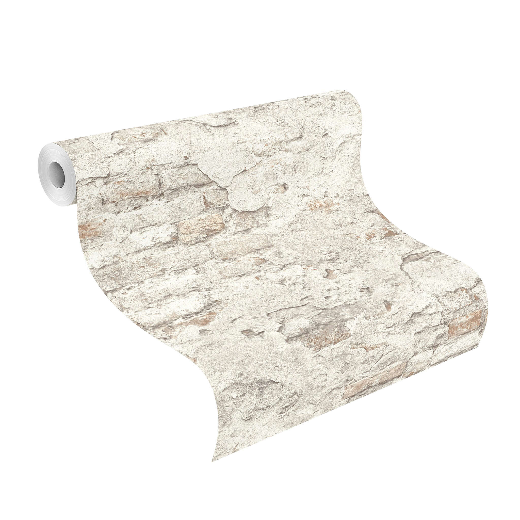 10-939316 Rolle abgerollt 1 Unrolled wallpaper roll with Wallpaper with stone wall