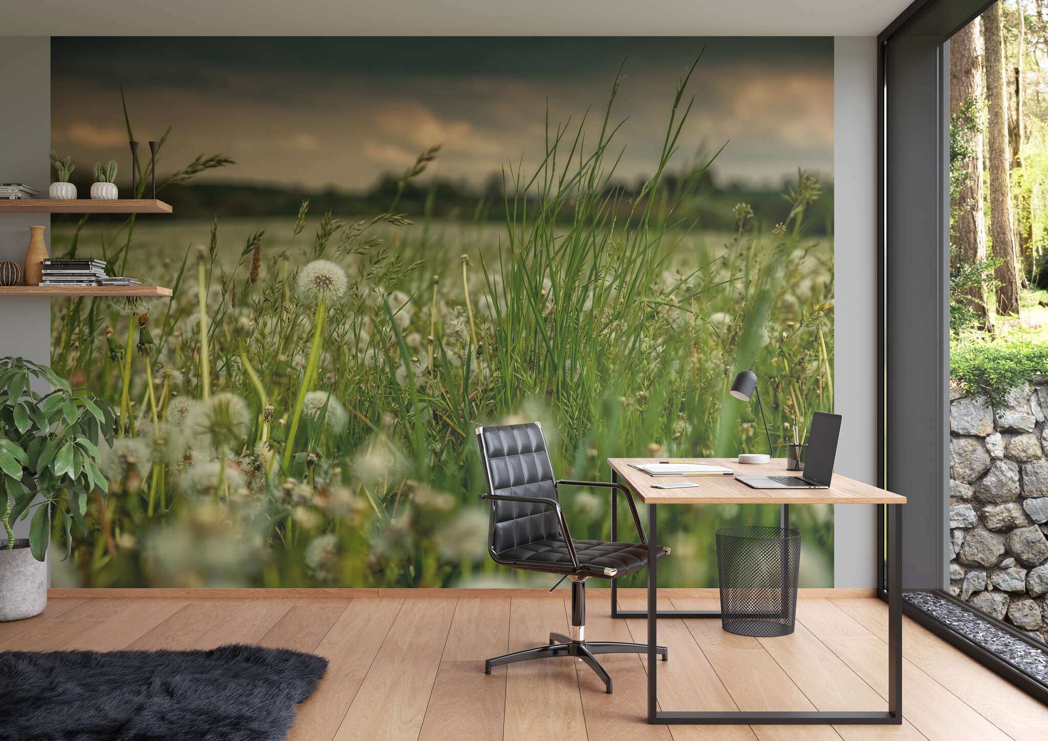 Arbeitszimmer mit 363357 - Fototapete - Sommerblumenwiese im Zoom magicwalls Fototapete 363357