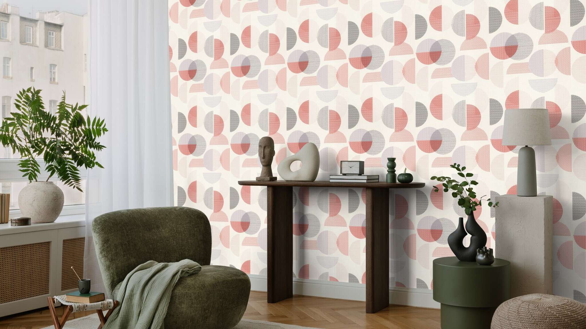 10-583205 Raumsituationen 2 Circles non-woven wallpaper in red-taupe Selection Relief/non-woven 583205