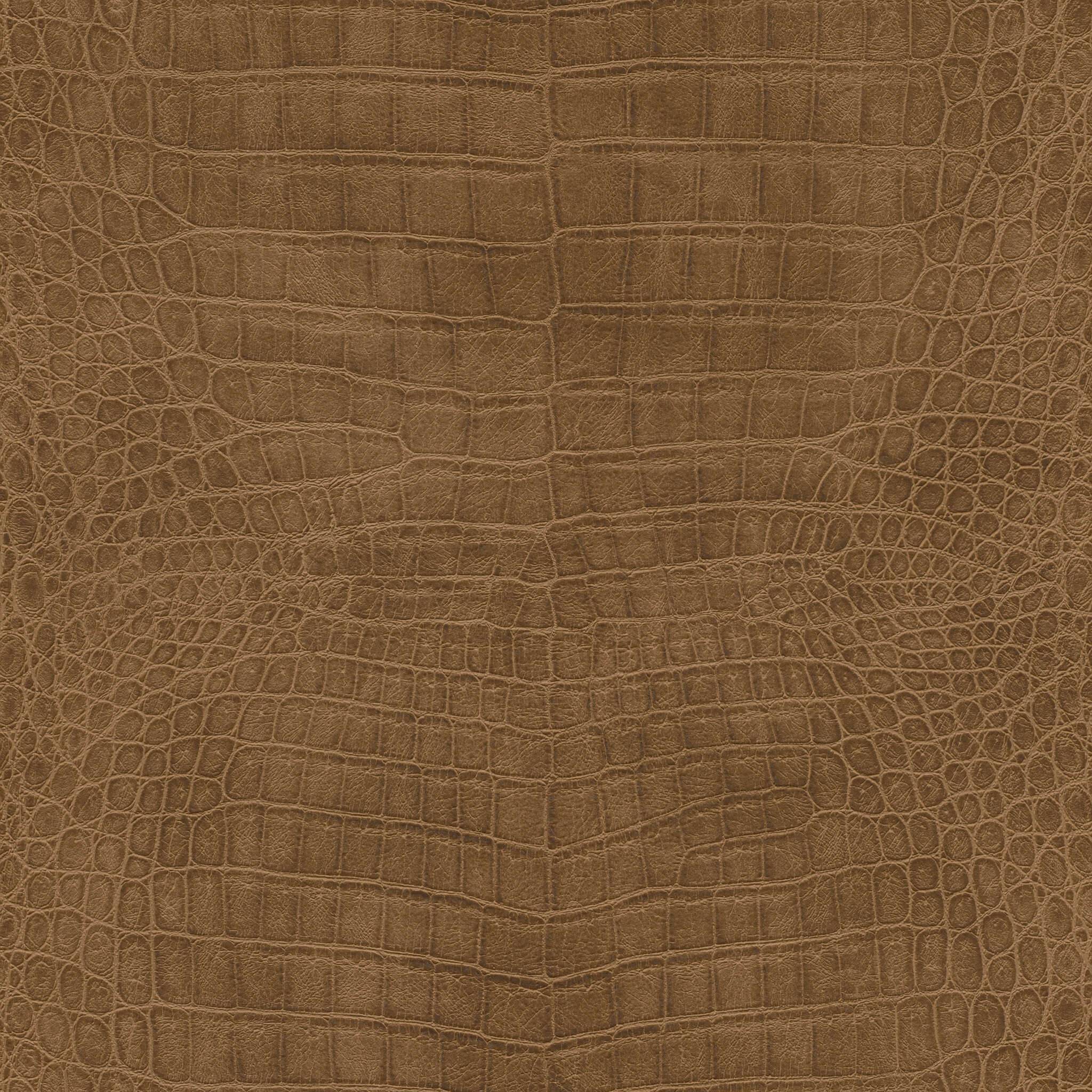10-751314 Vliestapete mit Lederstruktur in Braun Wallpaper with crocodile leather look and metallic sheen