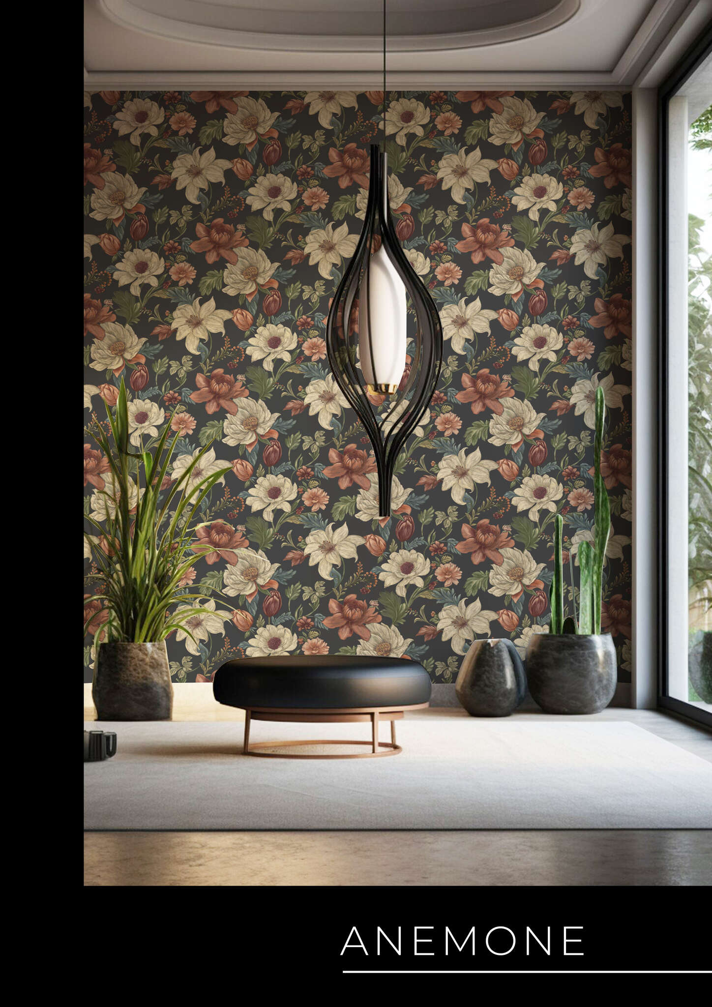 10-581744 Raumsituationen 1 Non-woven wallpaper featuring flowers in orange and cream 581744